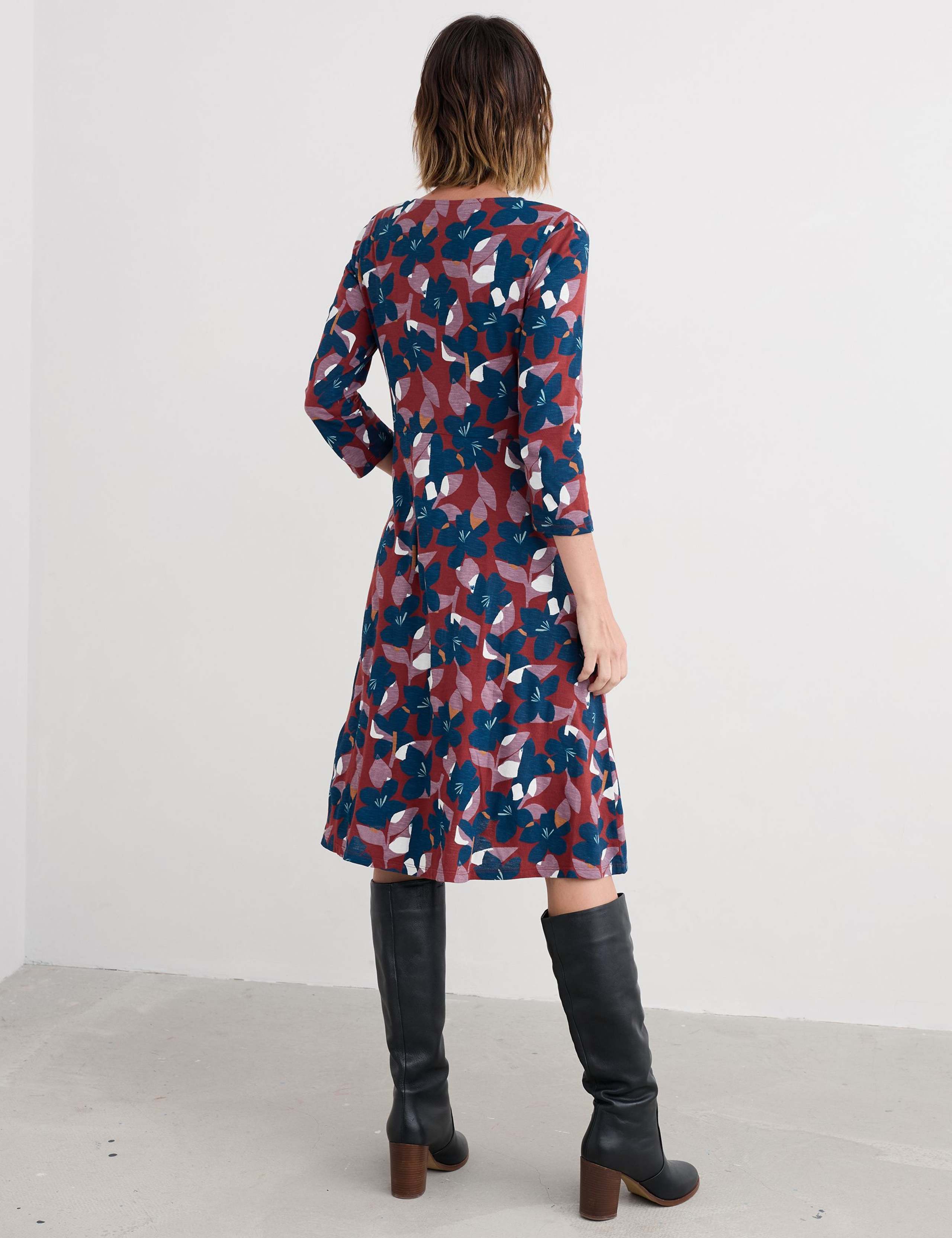 Pure Cotton Floral Midi Waisted Dress 4 of 5