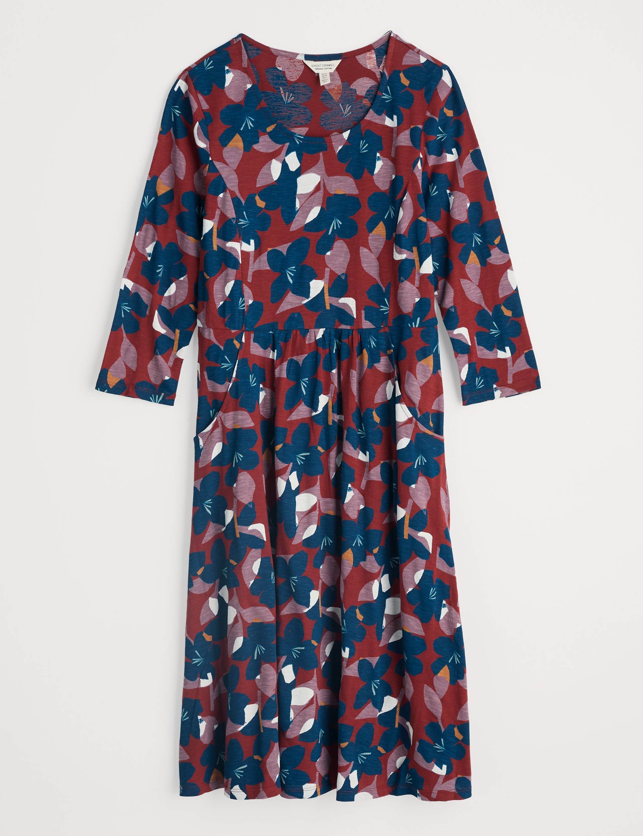 Pure Cotton Floral Midi Waisted Dress 2 of 5