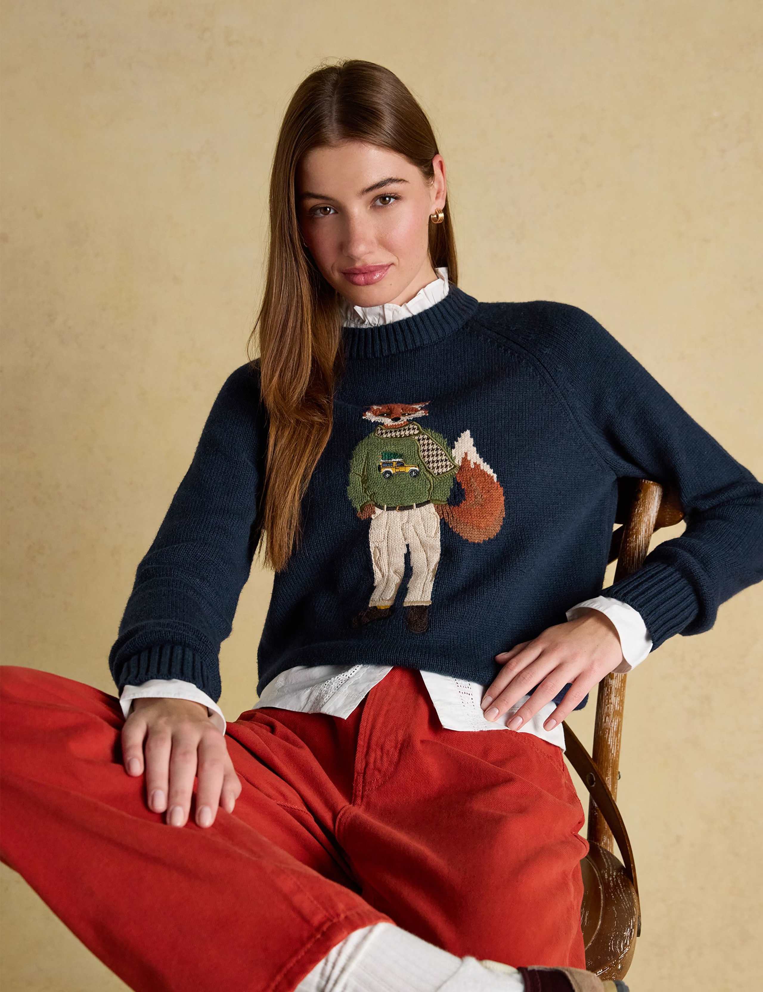 Cotton Rich Intarsia Fox Jumper with Wool 4 of 8