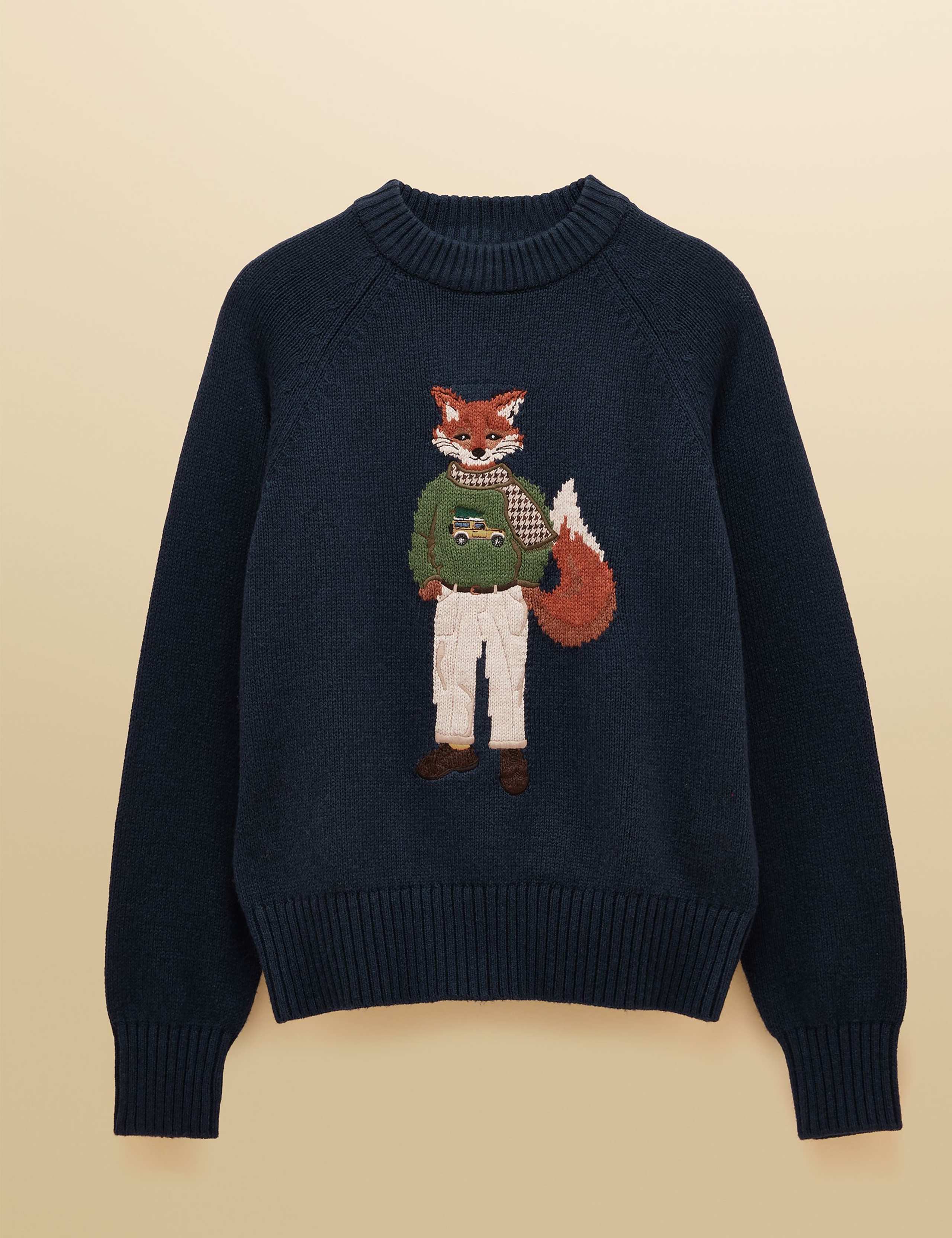 Cotton Rich Intarsia Fox Jumper with Wool 2 of 8