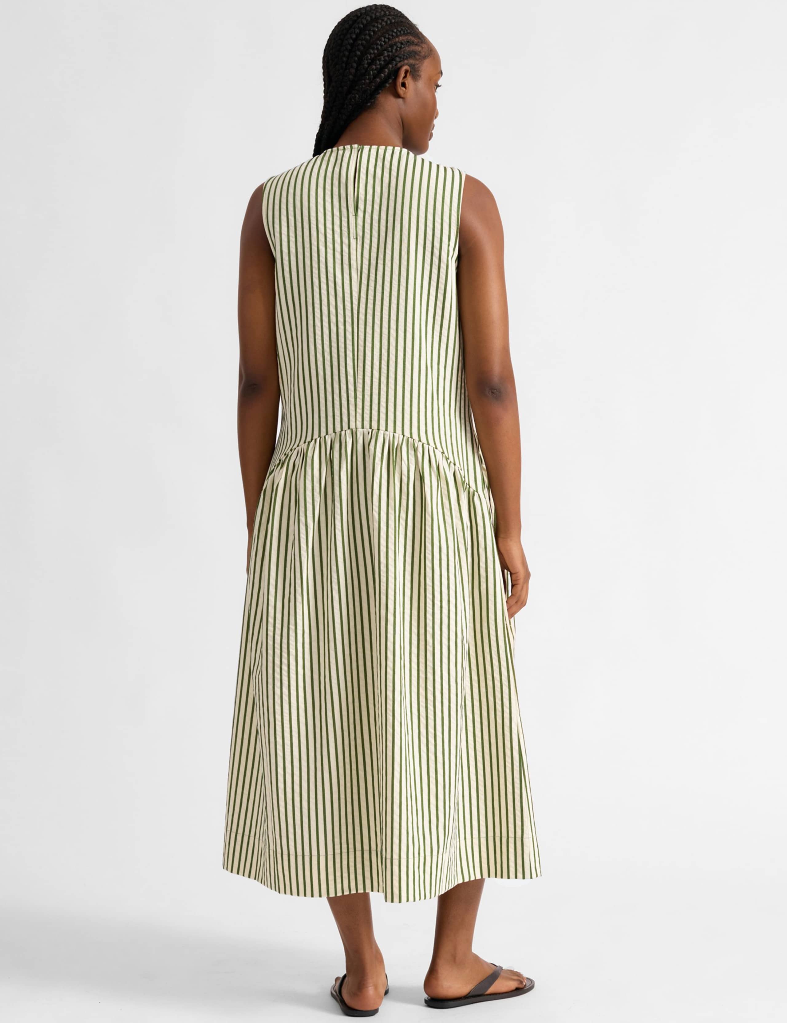Cotton Blend Striped Midi Dropped Waist Dress 3 of 5