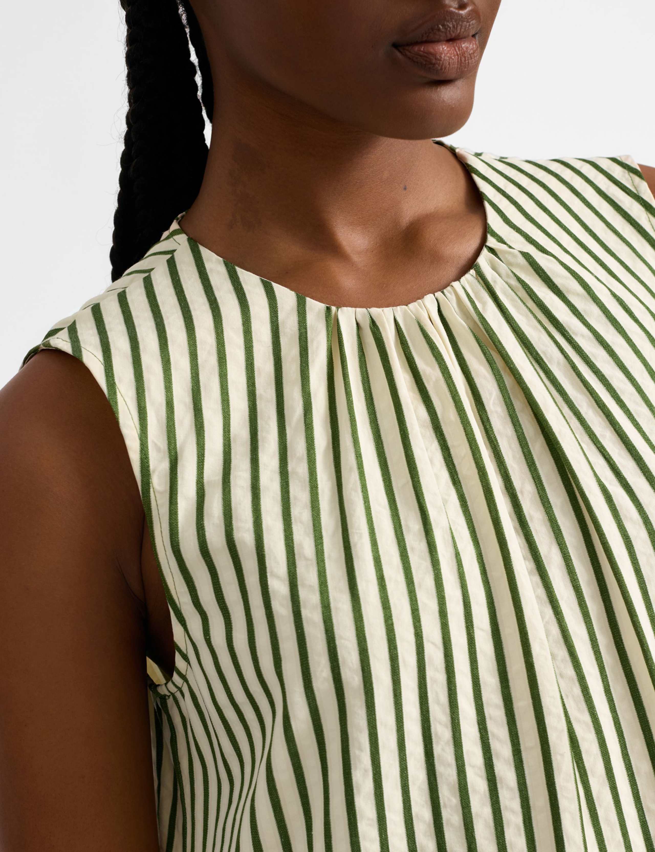Cotton Blend Striped Midi Dropped Waist Dress 4 of 5