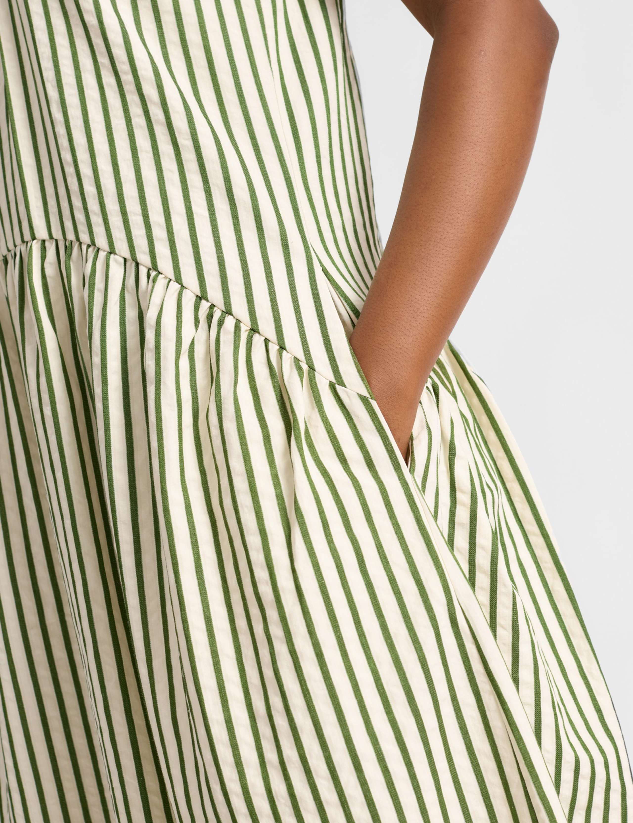 Cotton Blend Striped Midi Dropped Waist Dress 5 of 5