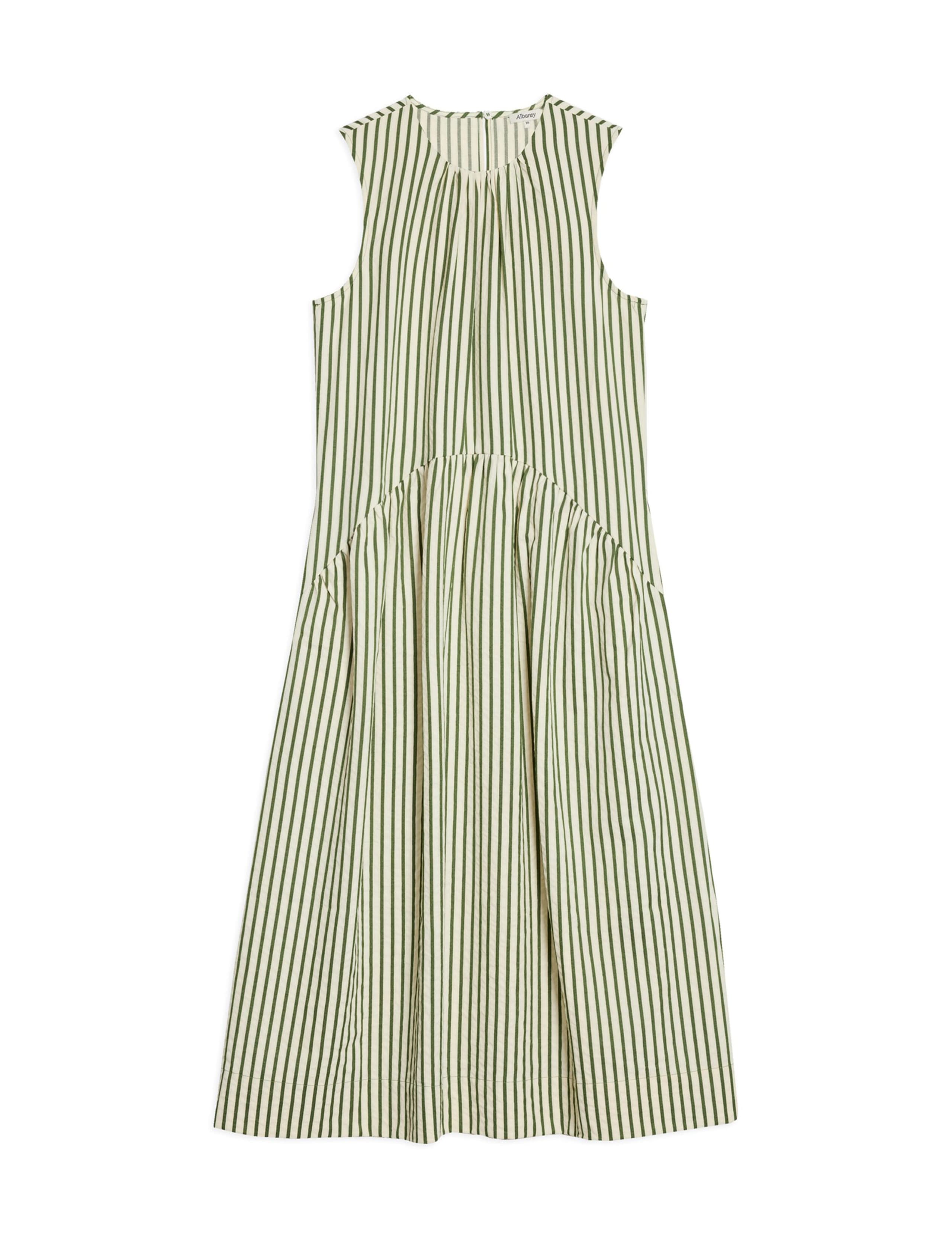 Cotton Blend Striped Midi Dropped Waist Dress 2 of 5
