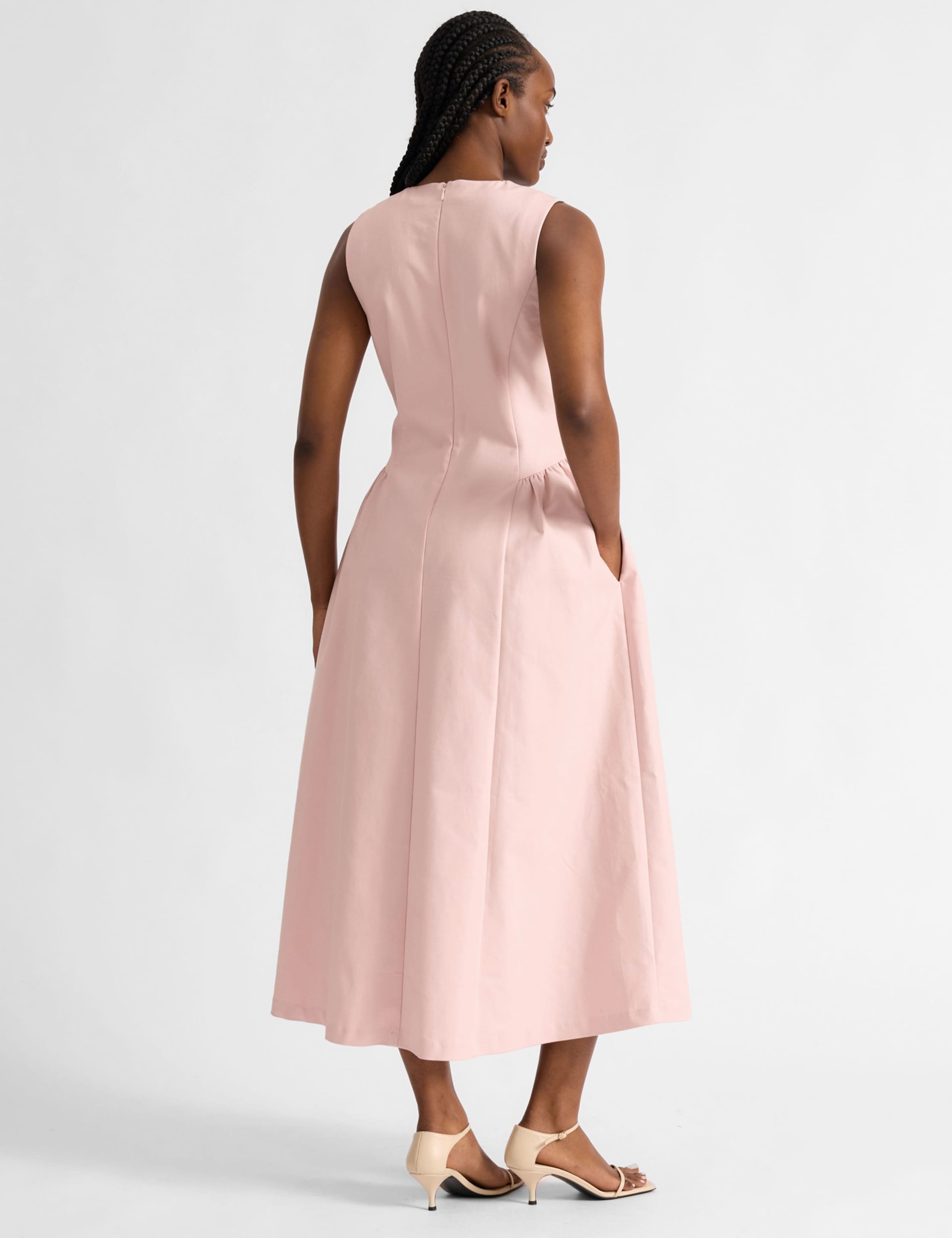 Cotton Rich V-Neck Midi Dropped Waist Dress 3 of 4