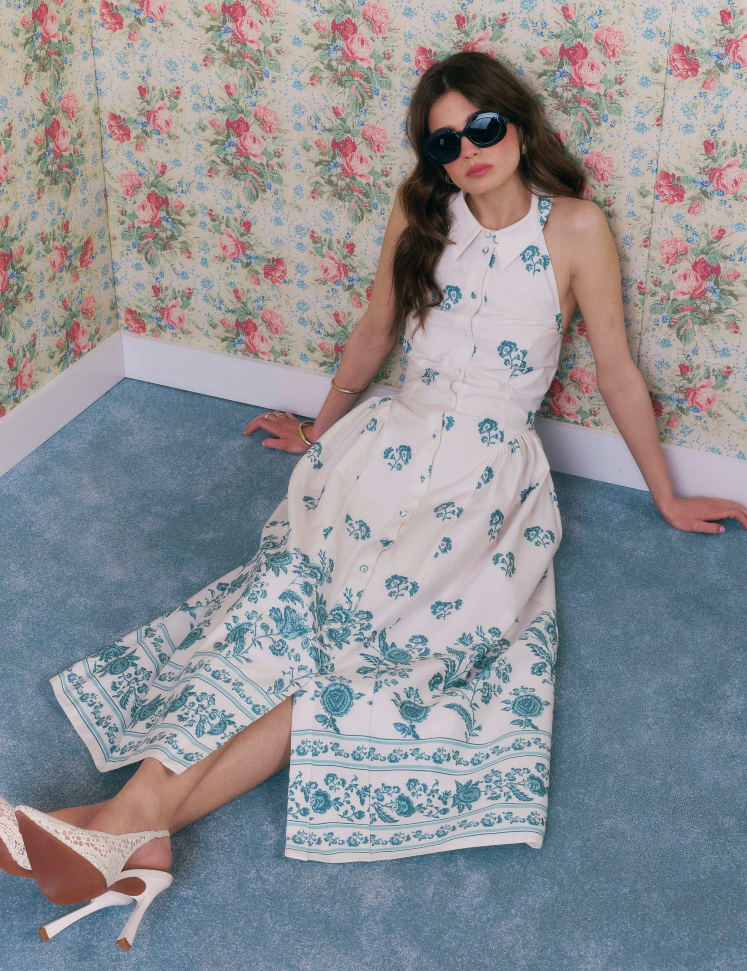 Floral Halter Neck Midaxi Shirt Dress 2 of 4