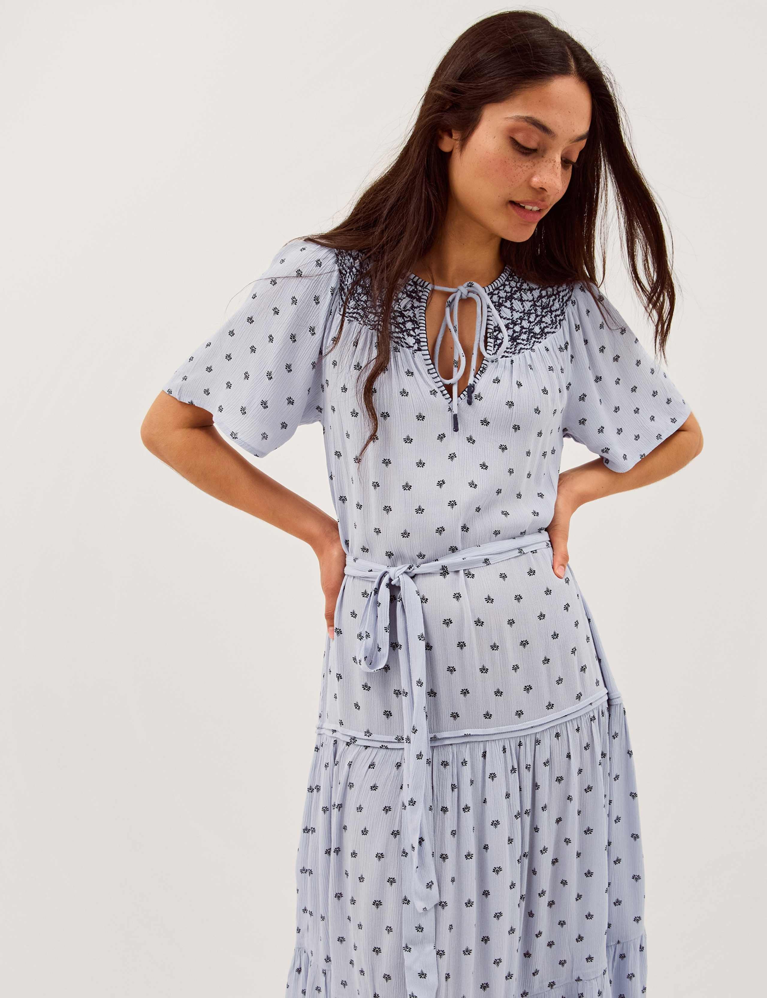 Printed Embroidered Midi Smock Dress 3 of 4