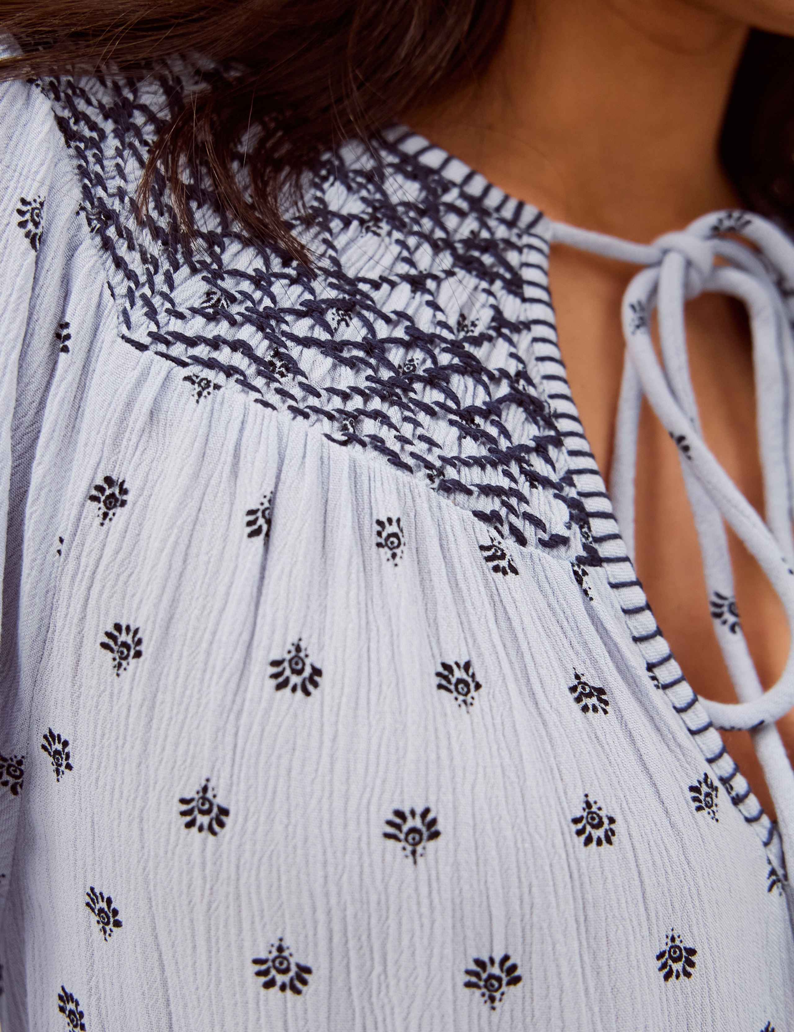 Printed Embroidered Midi Smock Dress 4 of 4