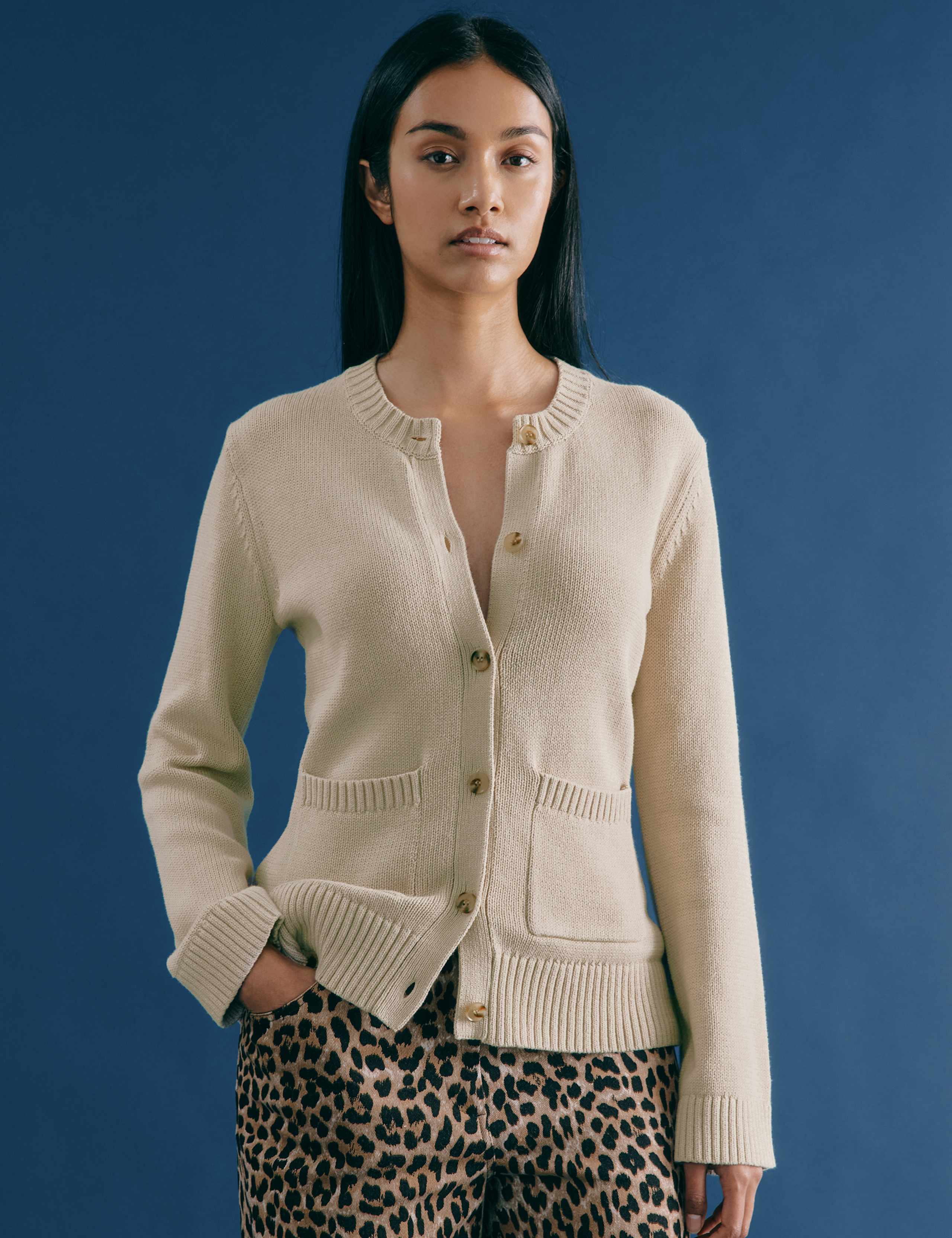 Pure Cotton Crew Neck Fitted Cardigan 5 of 6