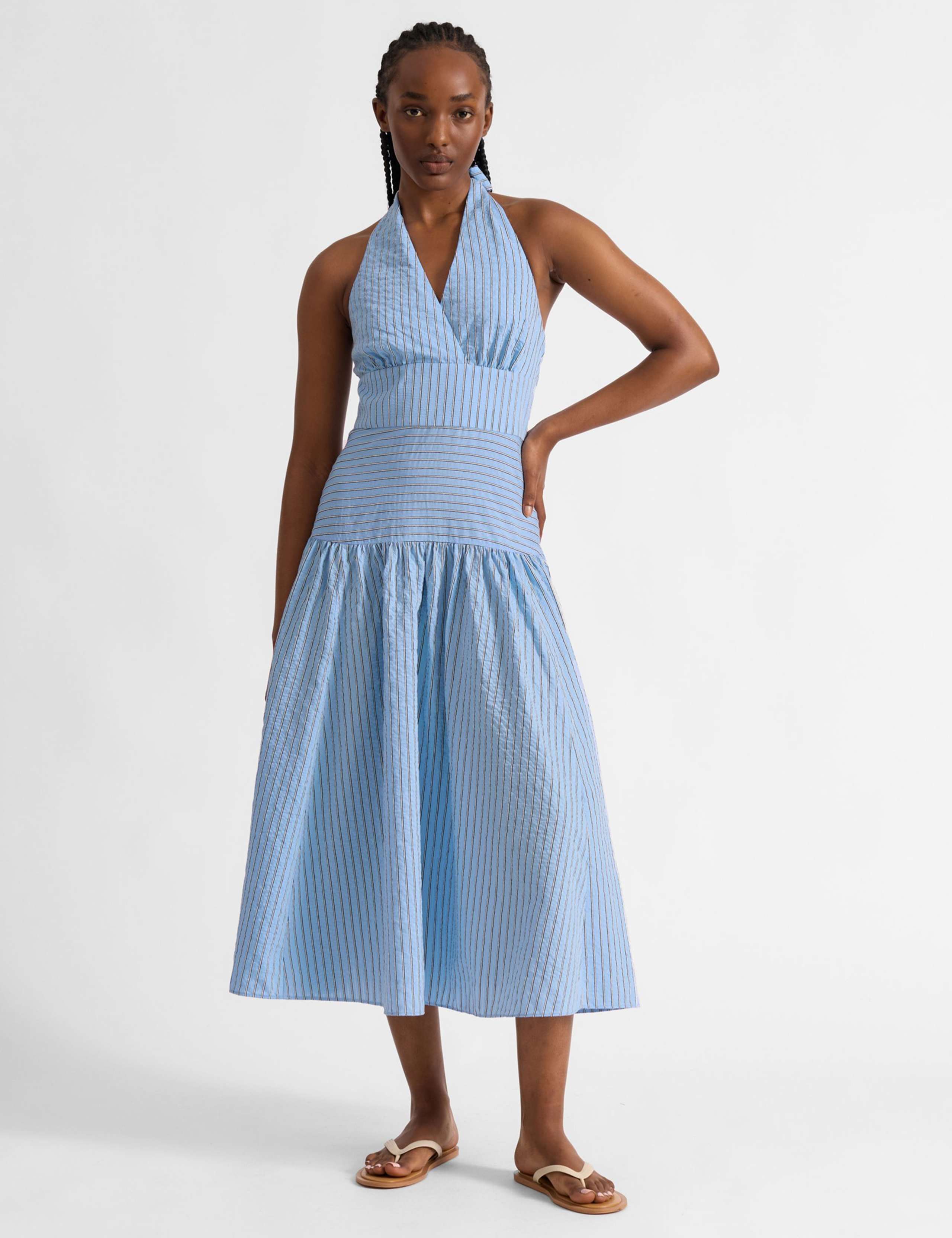 Striped Halter Neck Midi Skater Dress 1 of 6