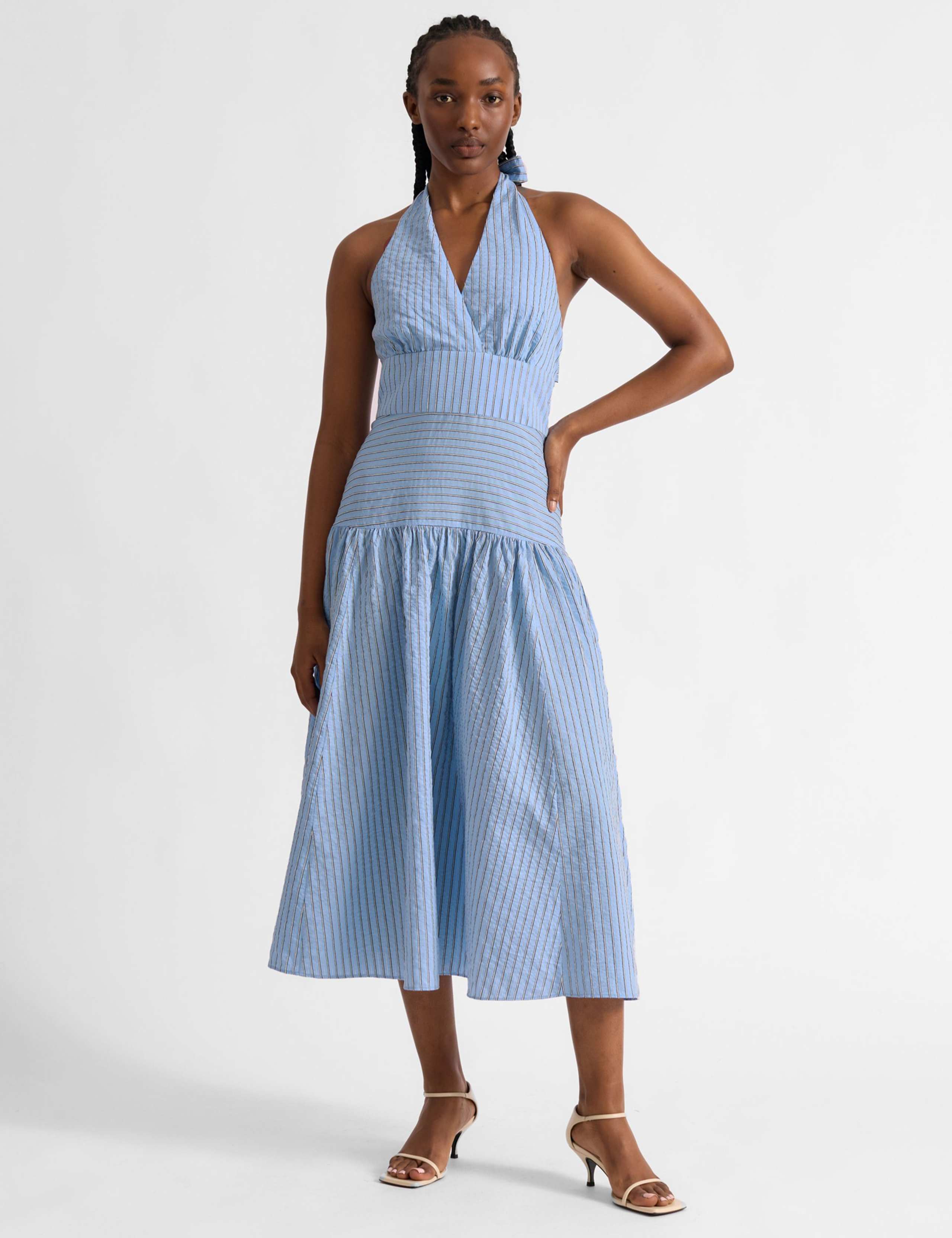 Striped Halter Neck Midi Skater Dress 3 of 6