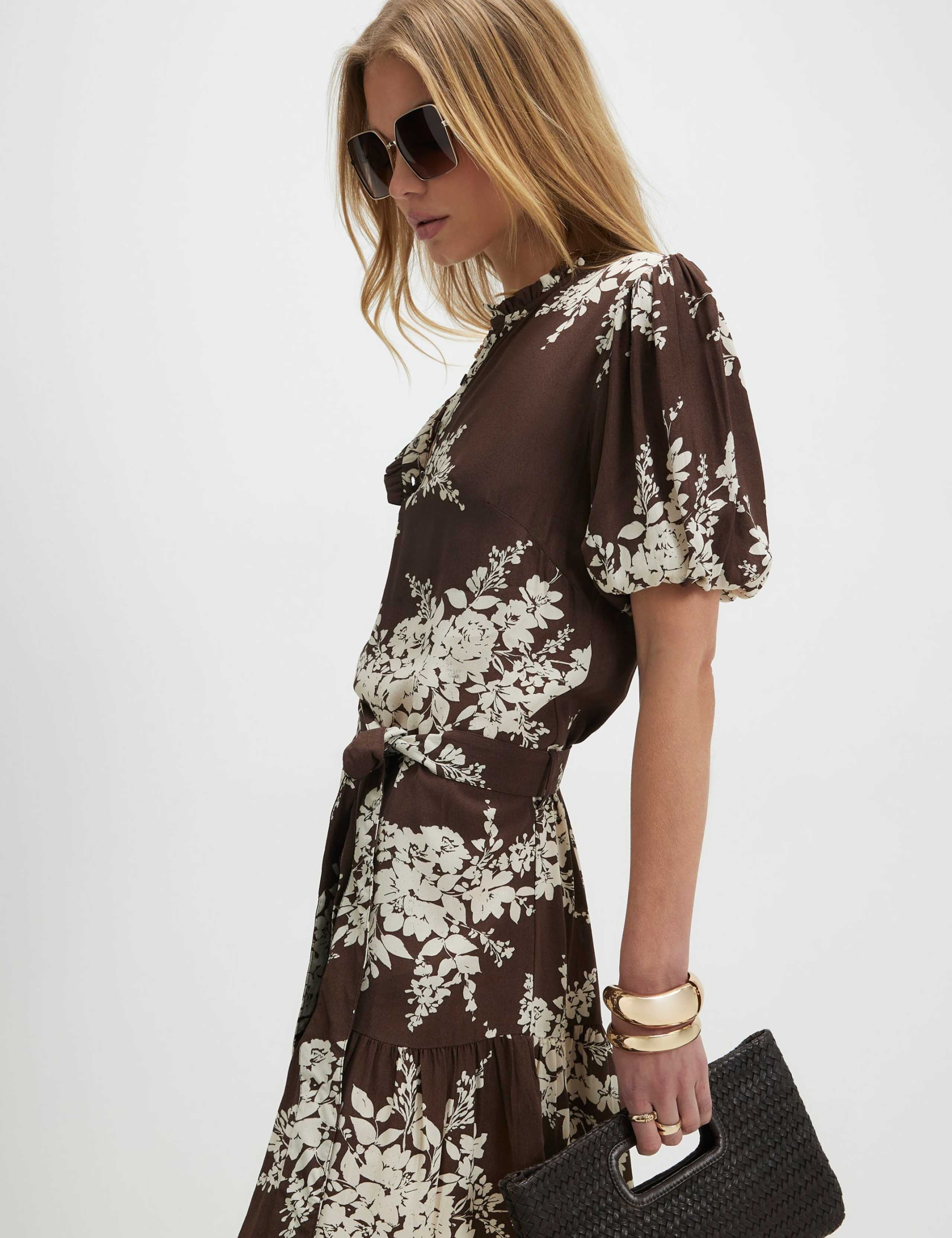 Floral Belted Puff Sleeve Mini Tiered Dress 3 of 4