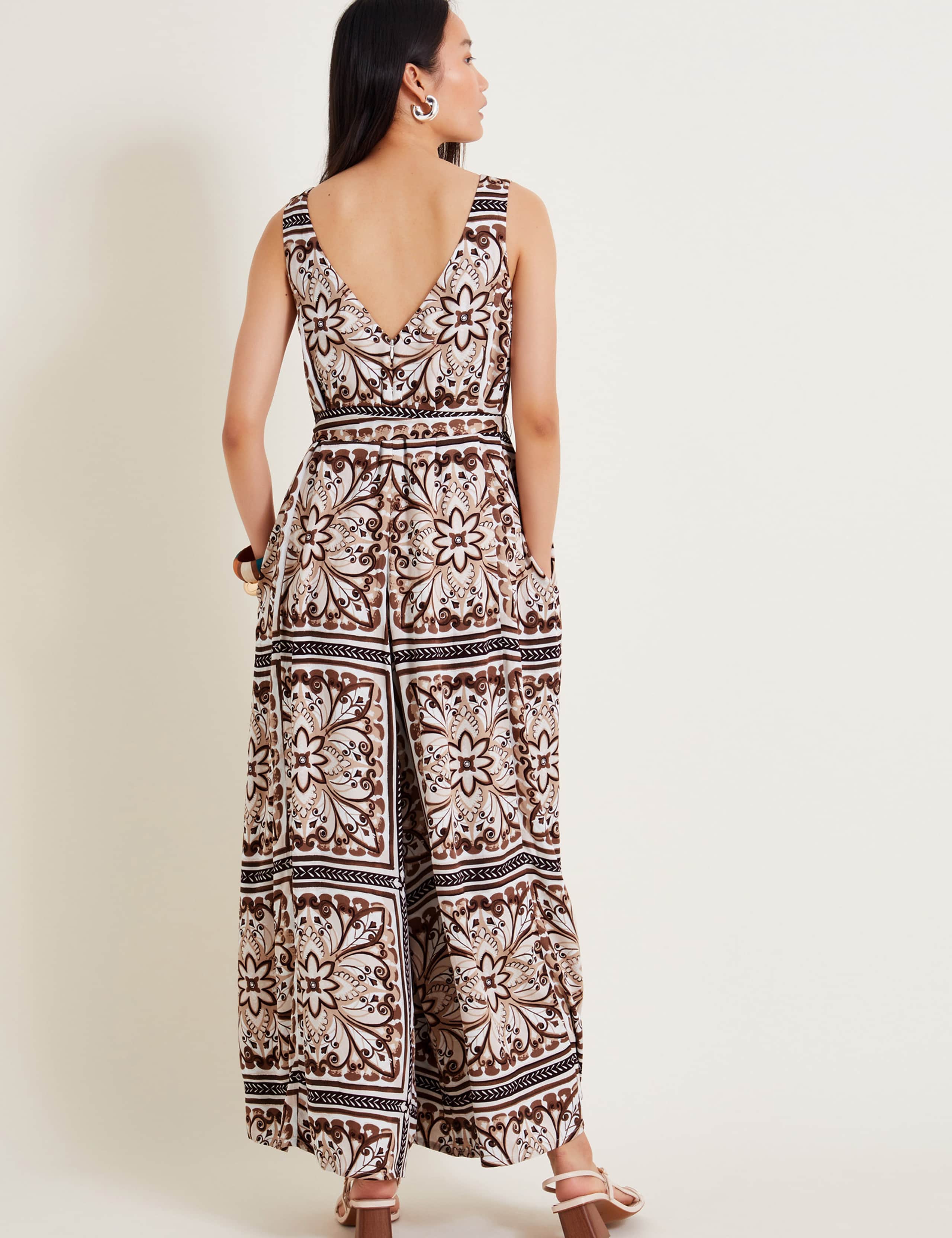 Printed Belted Sleeveless Wide Leg Jumpsuit 4 of 5