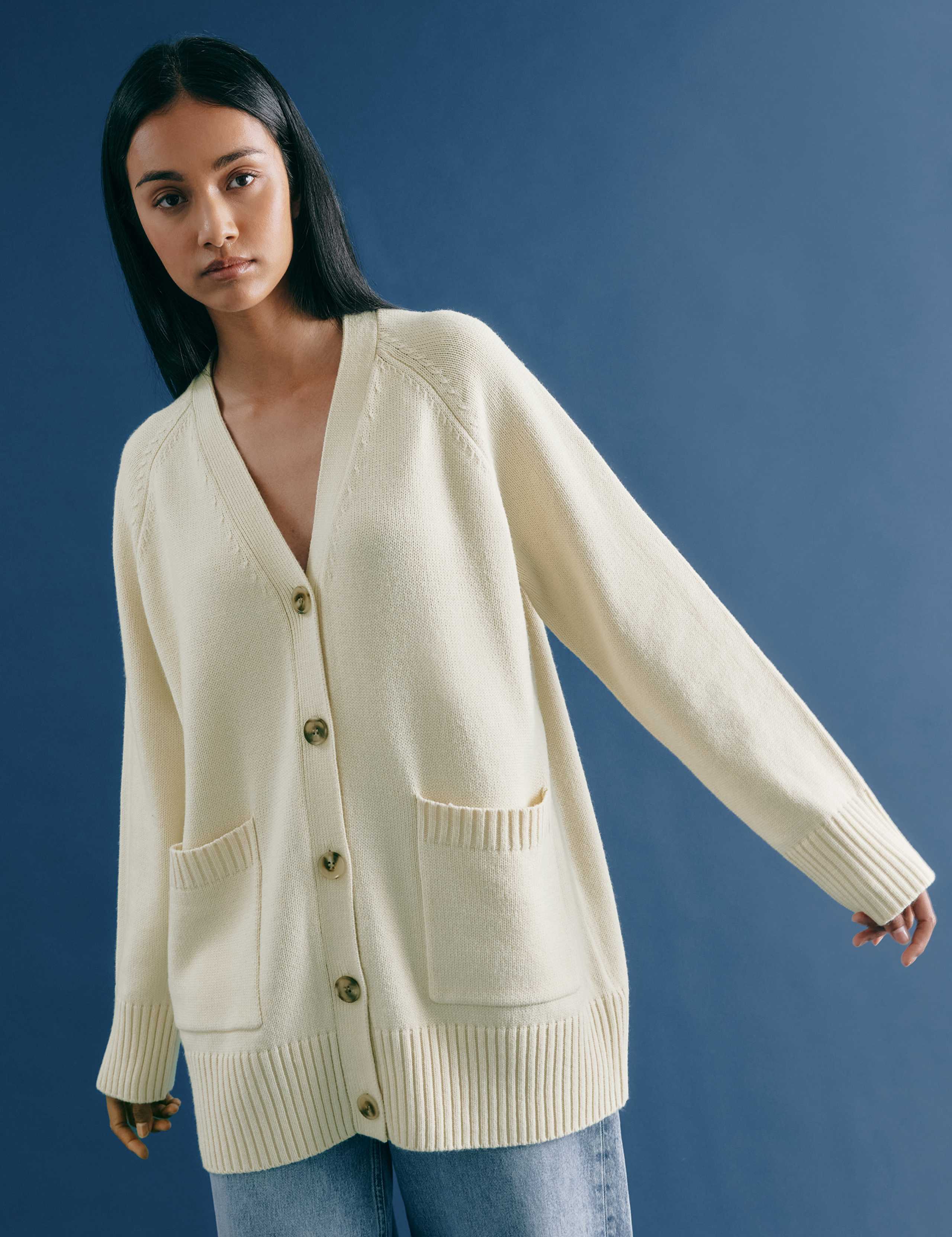 V-Neck Button Front Longline Cardigan with Wool 5 of 6