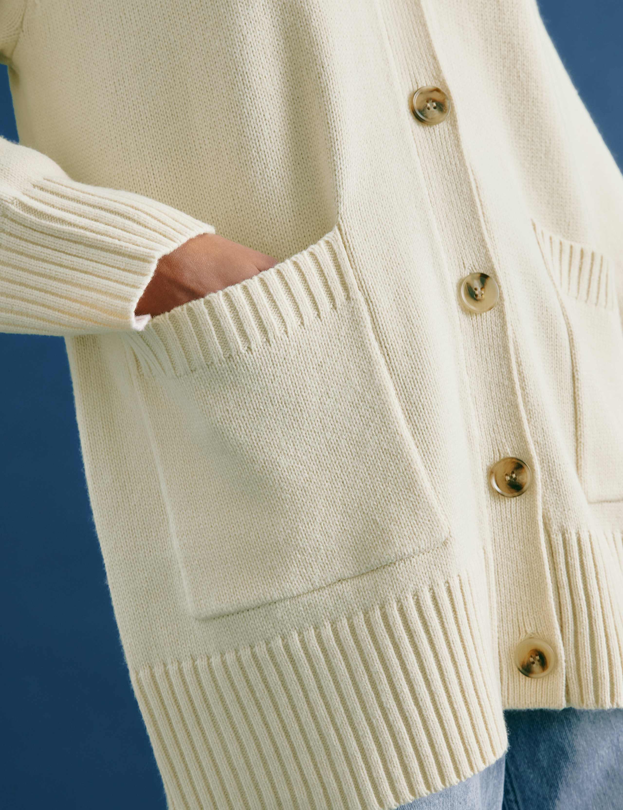 V-Neck Button Front Longline Cardigan with Wool 6 of 6