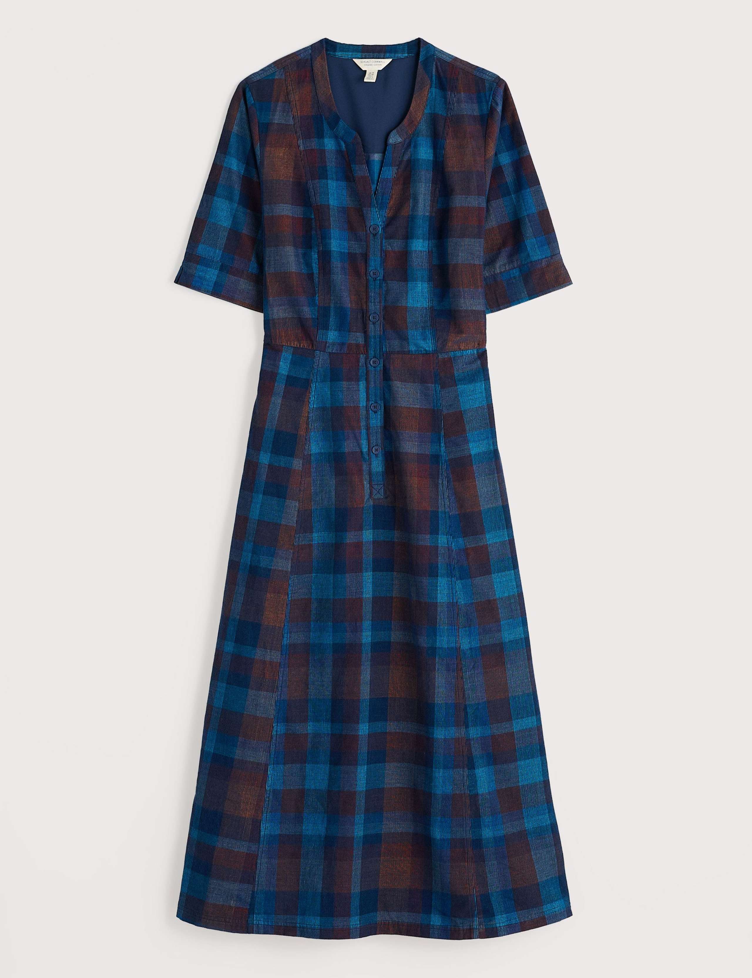 Pure Cotton Checked Midi Waisted Dress 2 of 5
