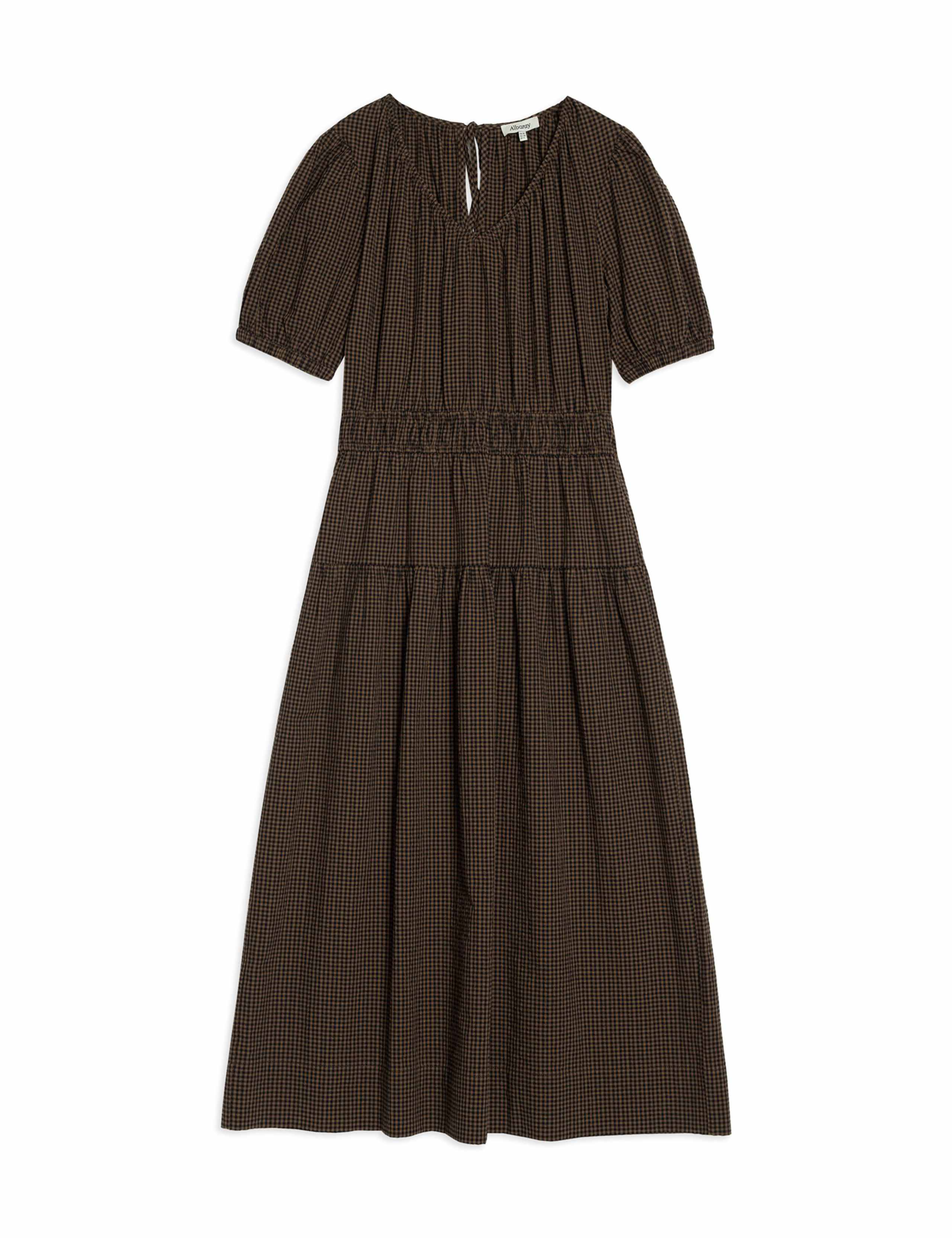 Pure Cotton Checked Midi Smock Dress 2 of 4