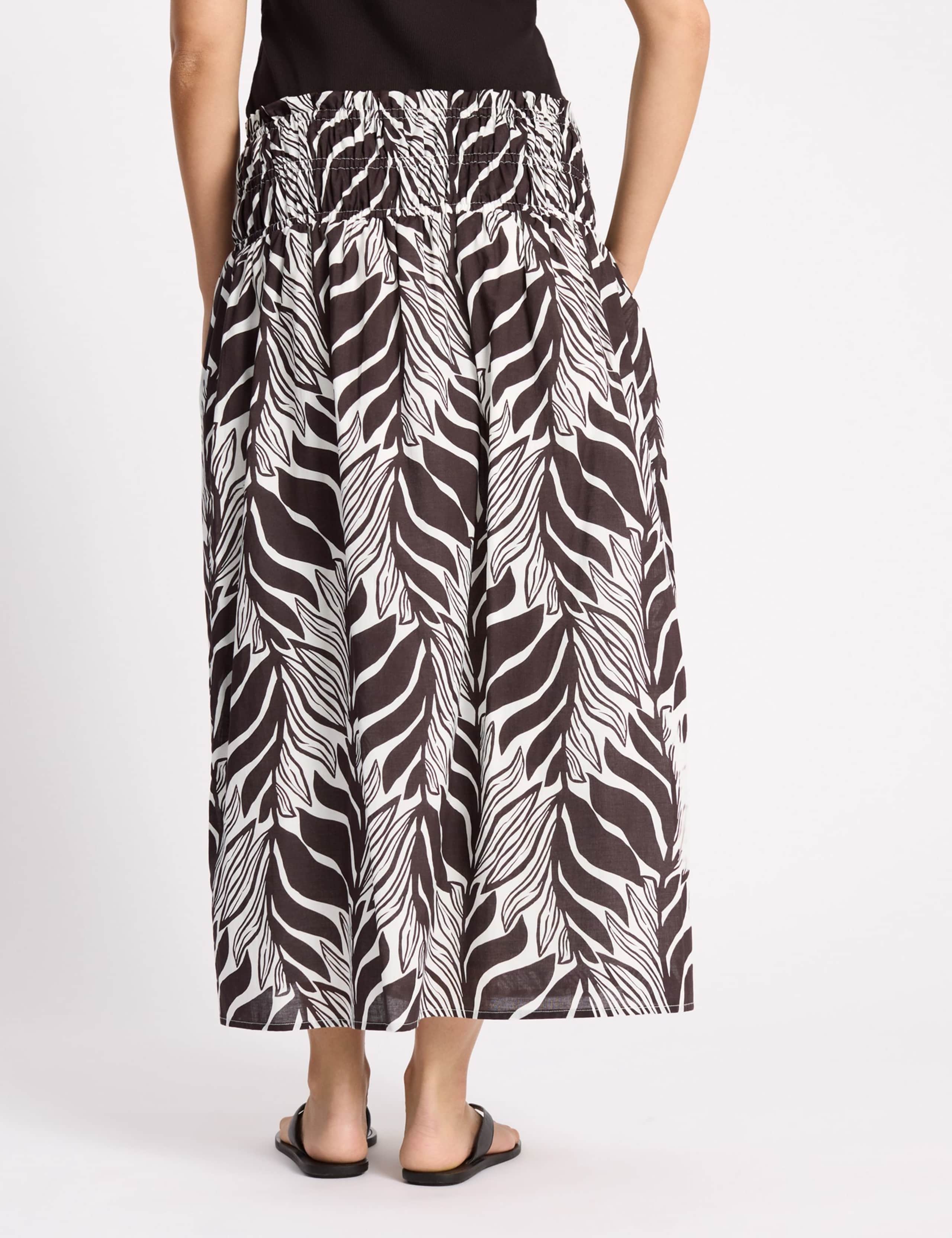 Pure Cotton Palm Print Midi A-Line Skirt 3 of 4