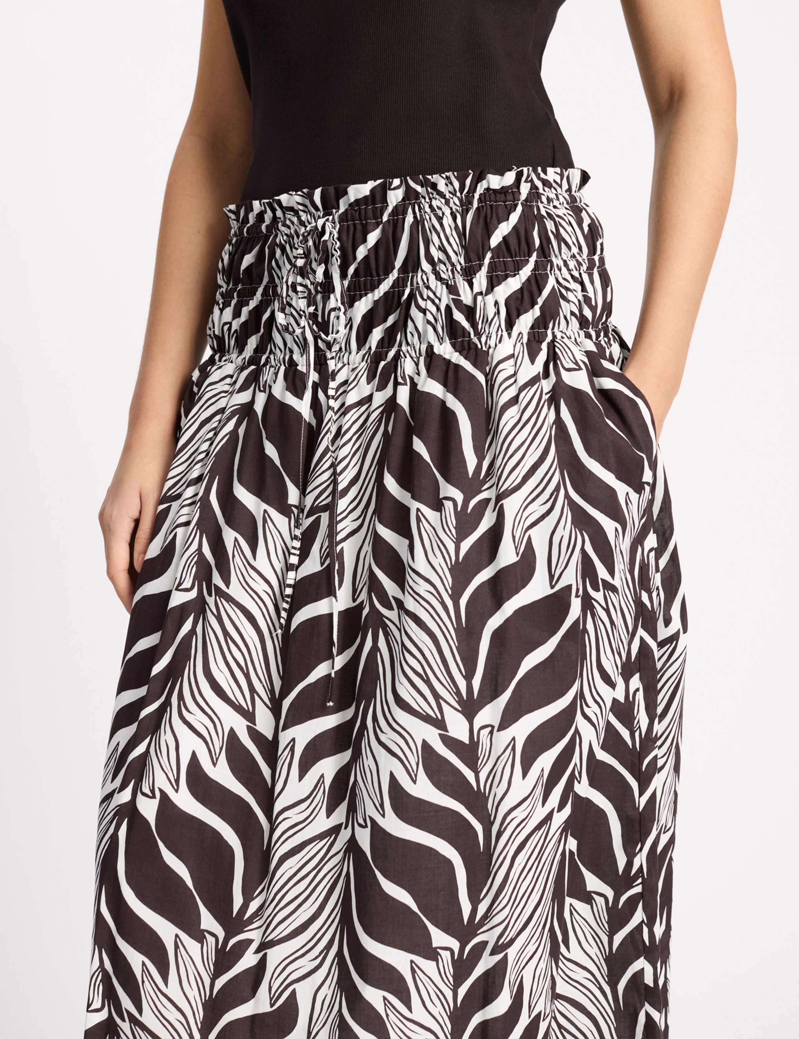 Pure Cotton Palm Print Midi A-Line Skirt 4 of 4