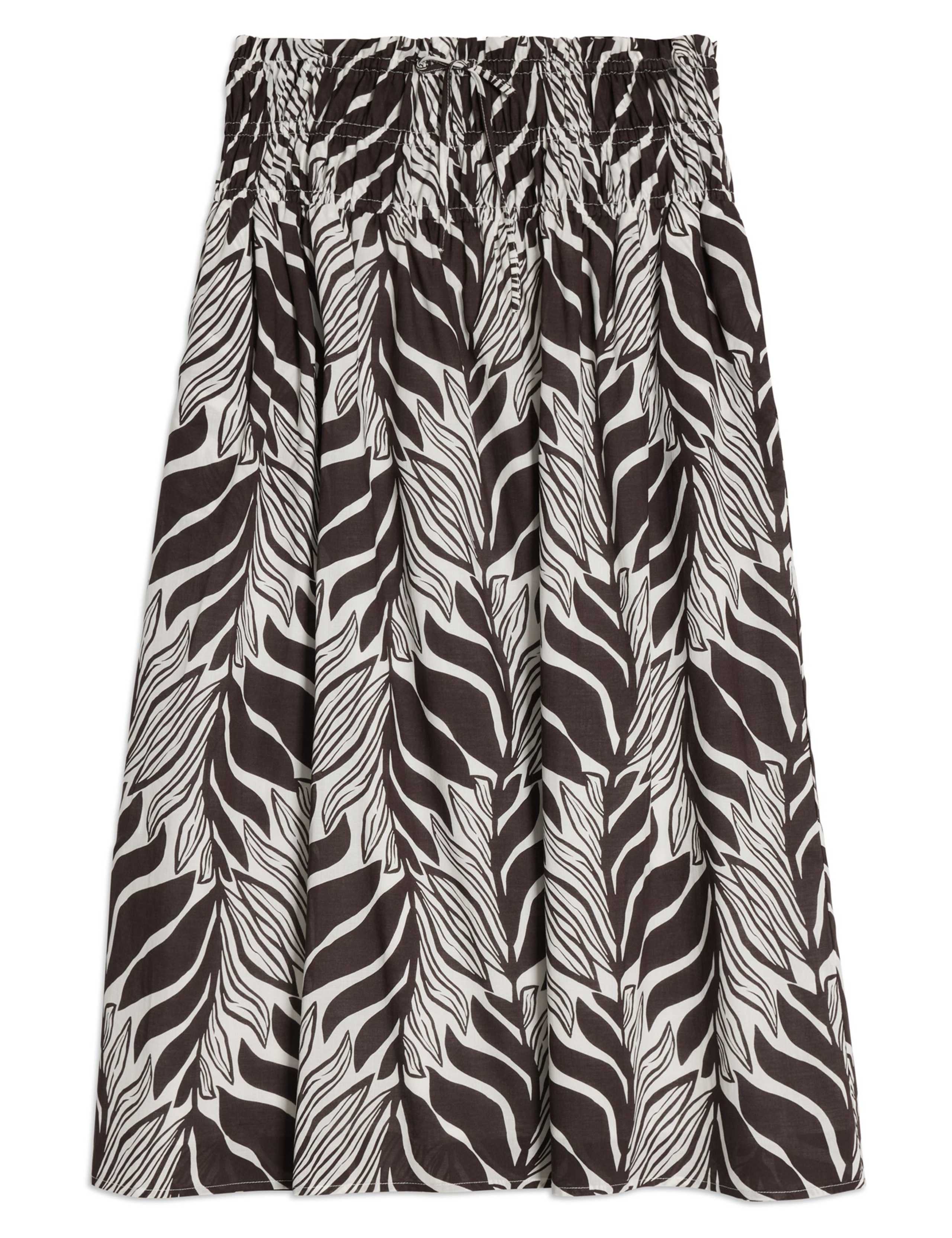 Pure Cotton Palm Print Midi A-Line Skirt 2 of 4