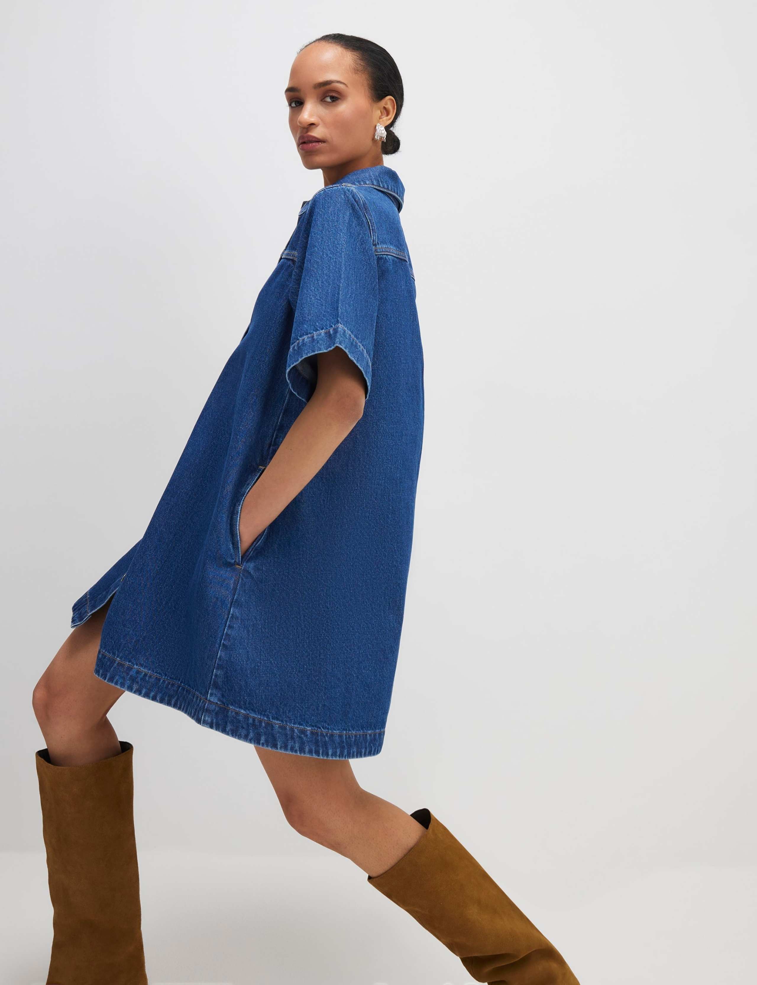 Denim Button Through Mini Shirt Dress 2 of 4