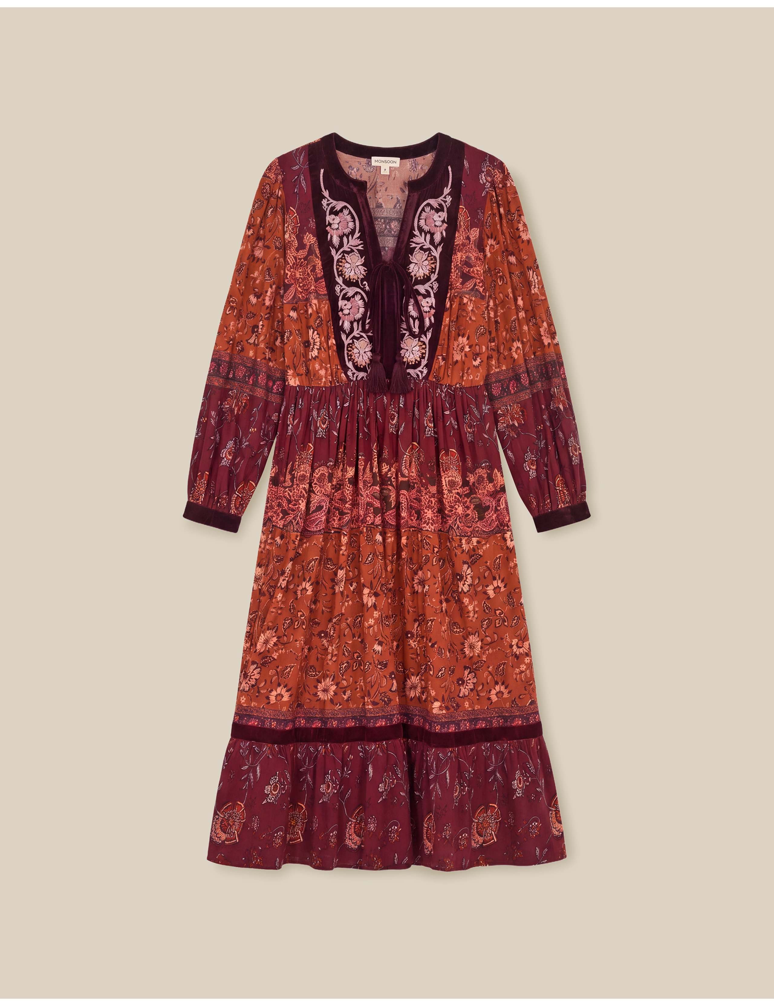 Cotton Rich Printed V Neck Midi Tiered Dress 2 of 5