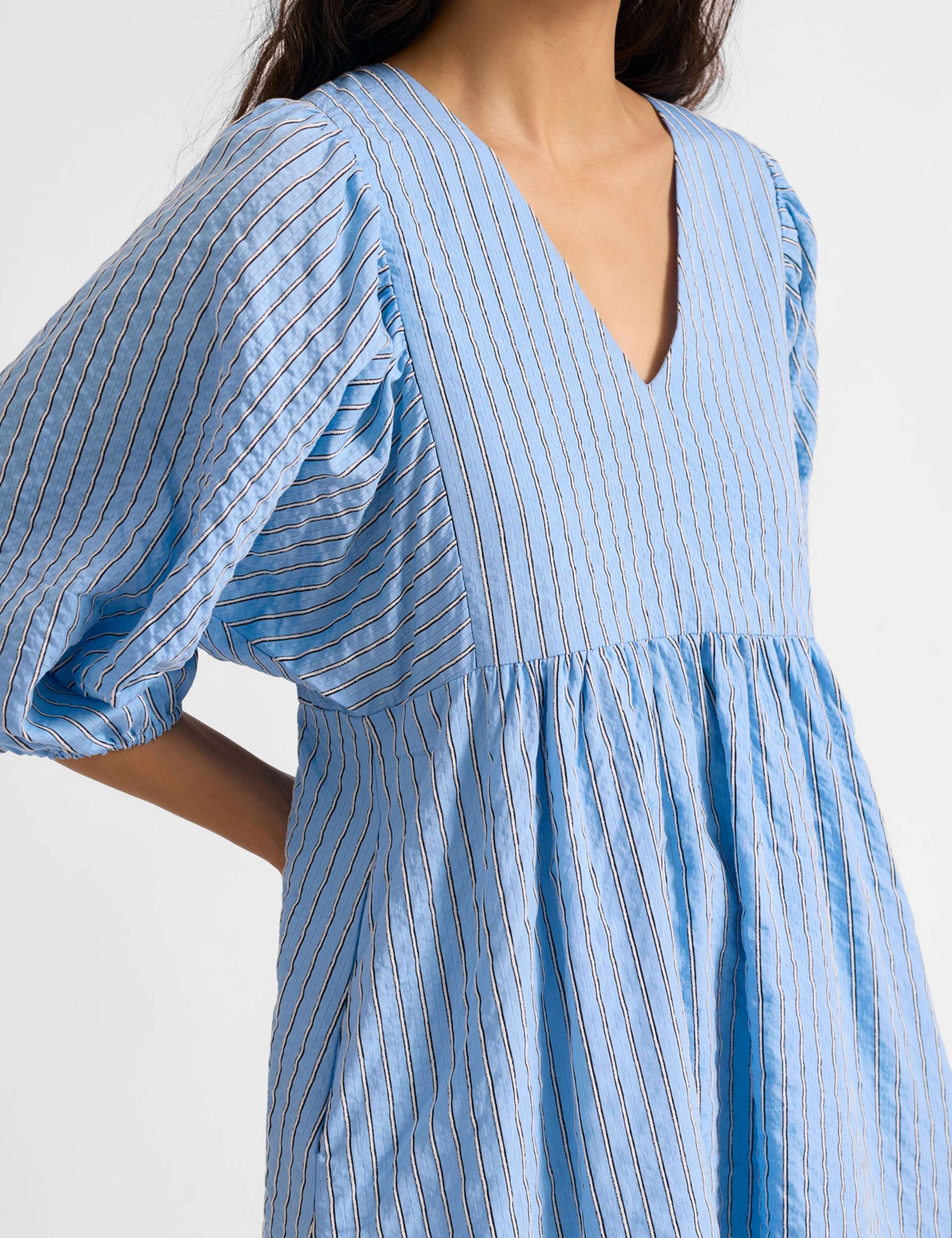 Striped V-Neck Midi Smock Dress 3 of 4