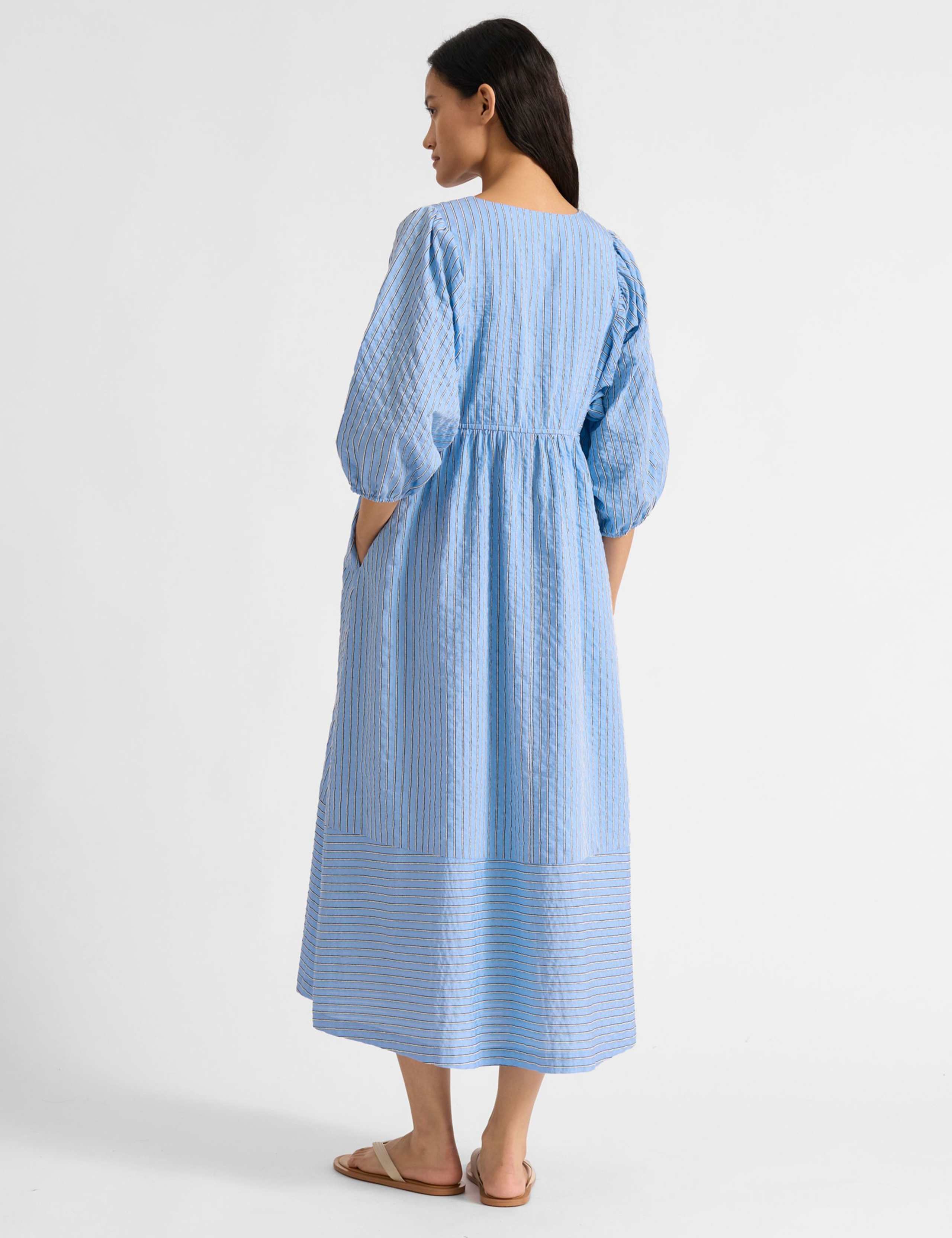 Striped V-Neck Midi Smock Dress 4 of 4