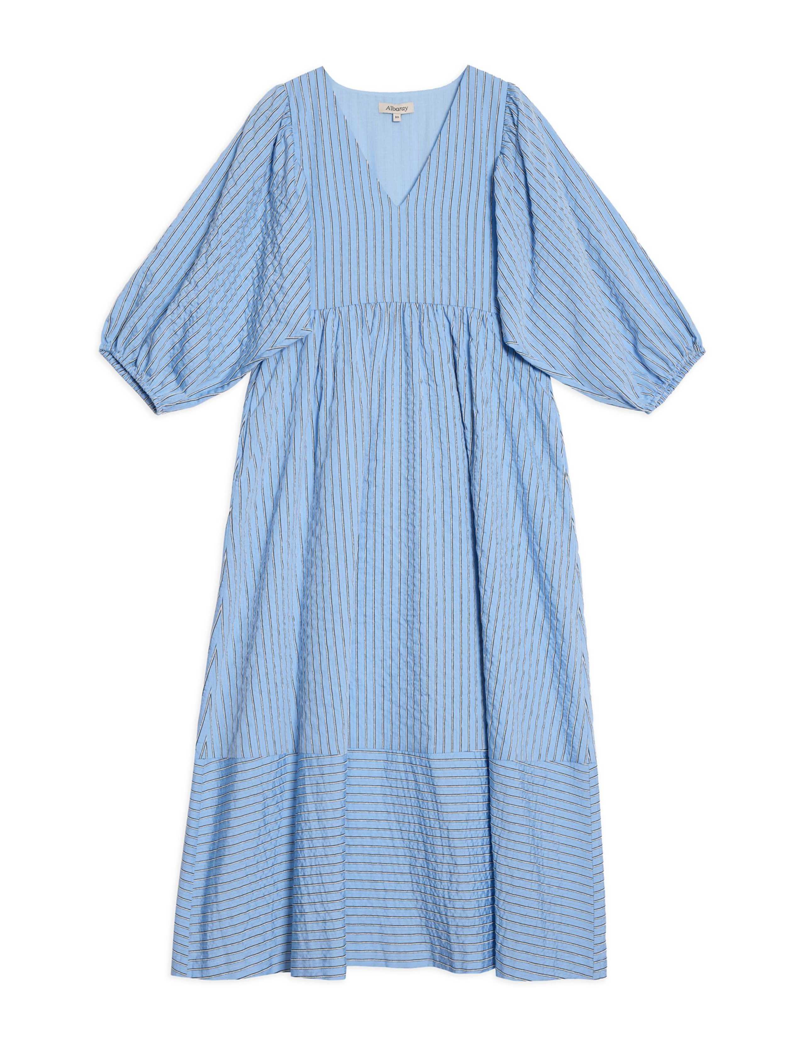 Striped V-Neck Midi Smock Dress 2 of 4