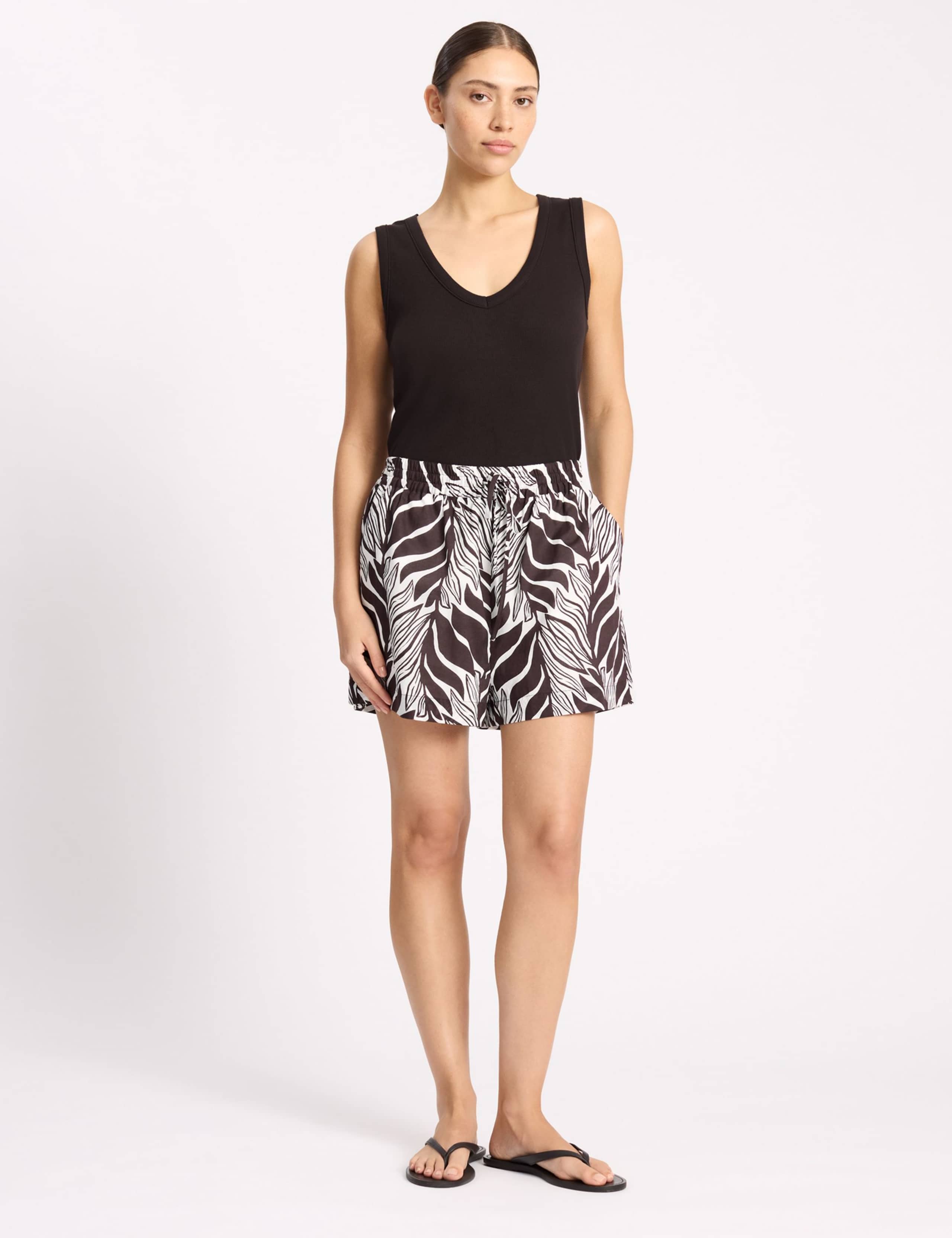 Pure Cotton Palm Print High Waisted Shorts 3 of 6