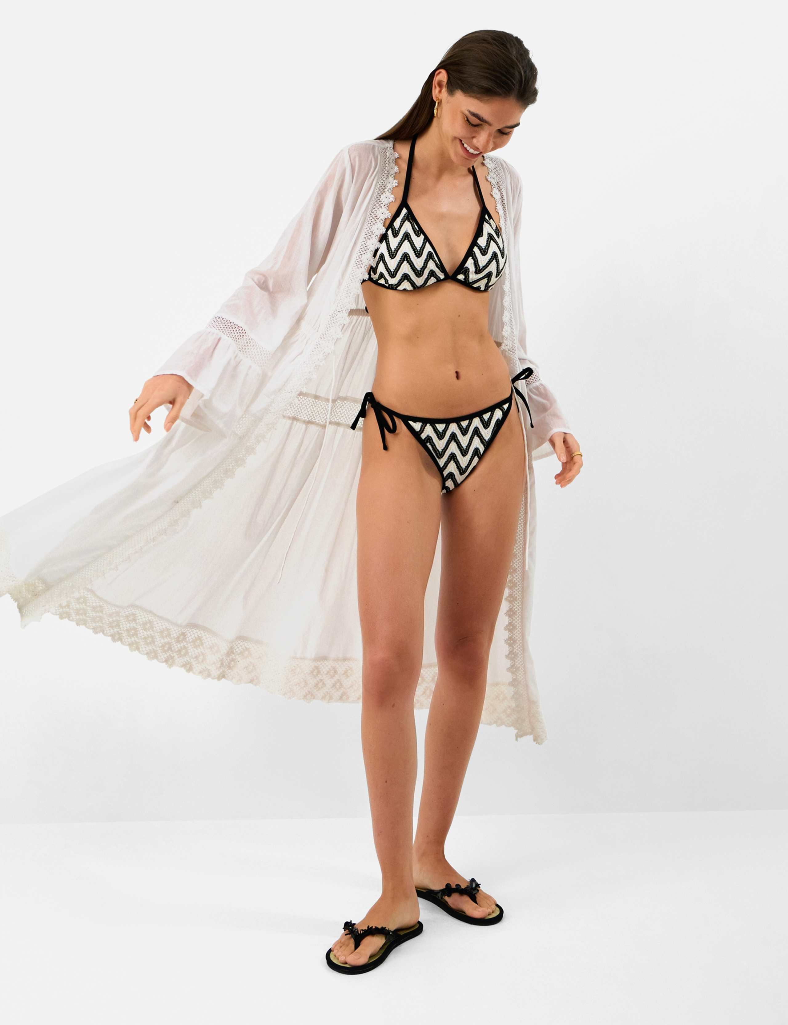 Striped Textured Tie Side Bikini Bottoms 2 of 4