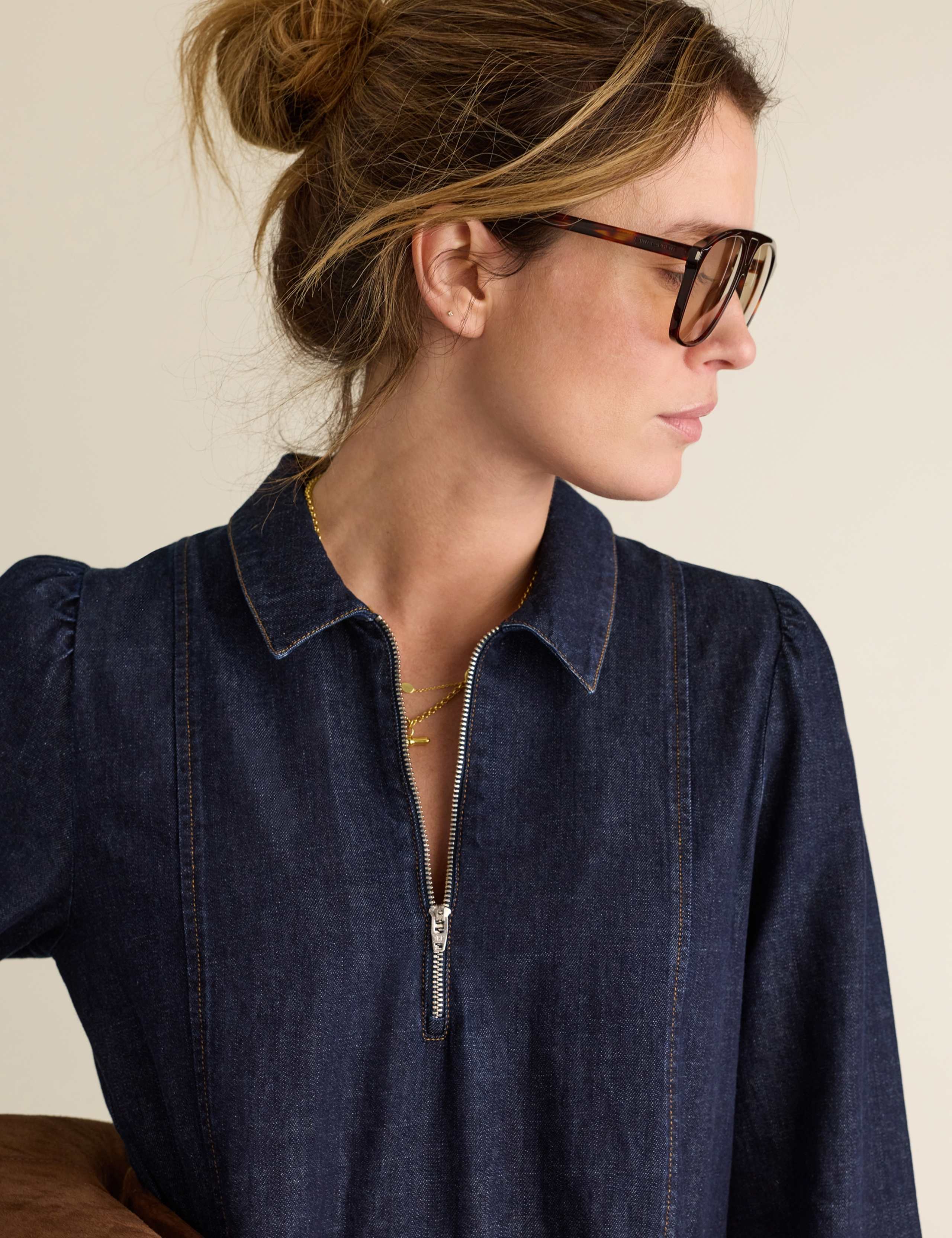 Pure Cotton Denim Collared Midi Tiered Dress 4 of 4