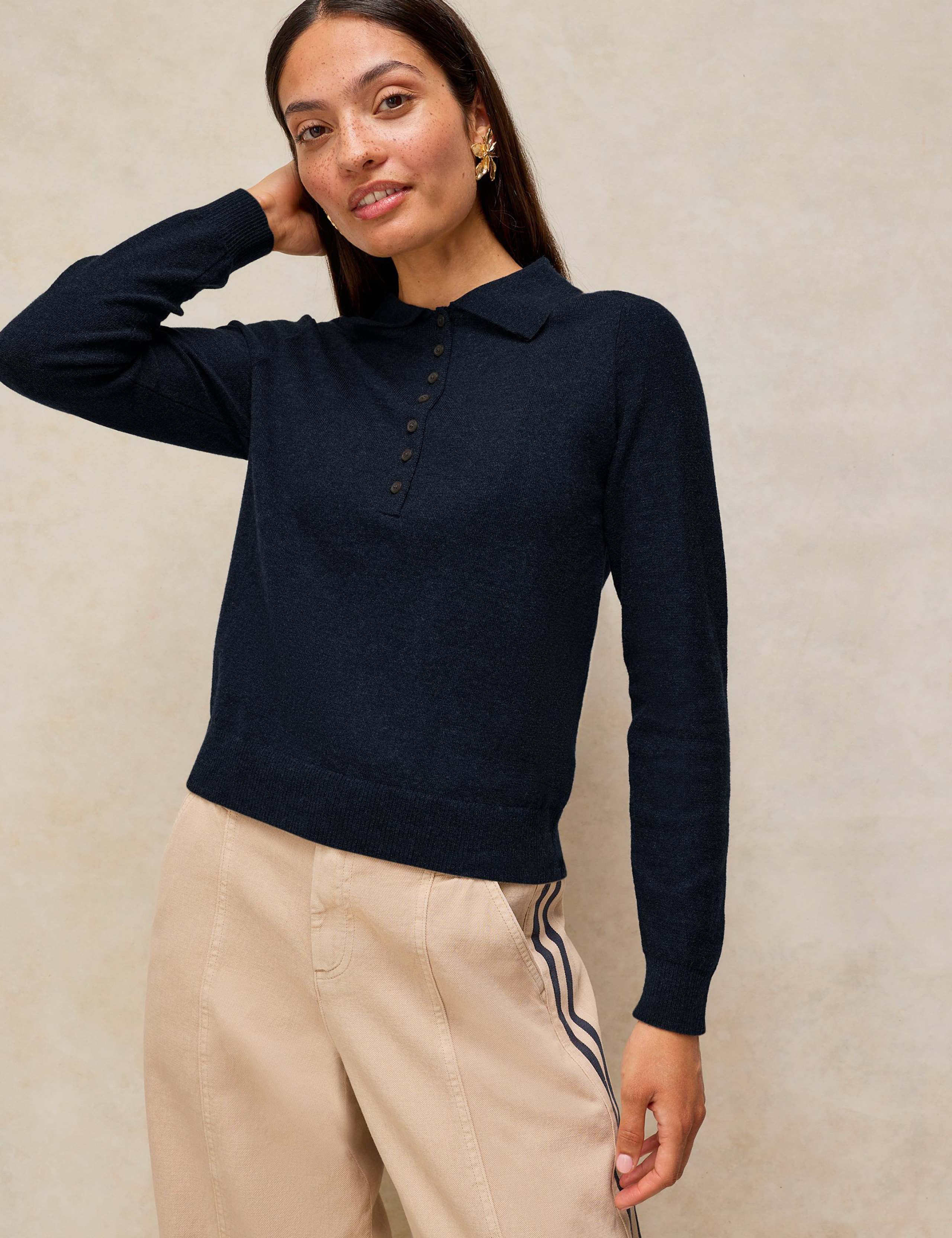 Merino Wool Blend Polo Collar Jumper 1 of 6