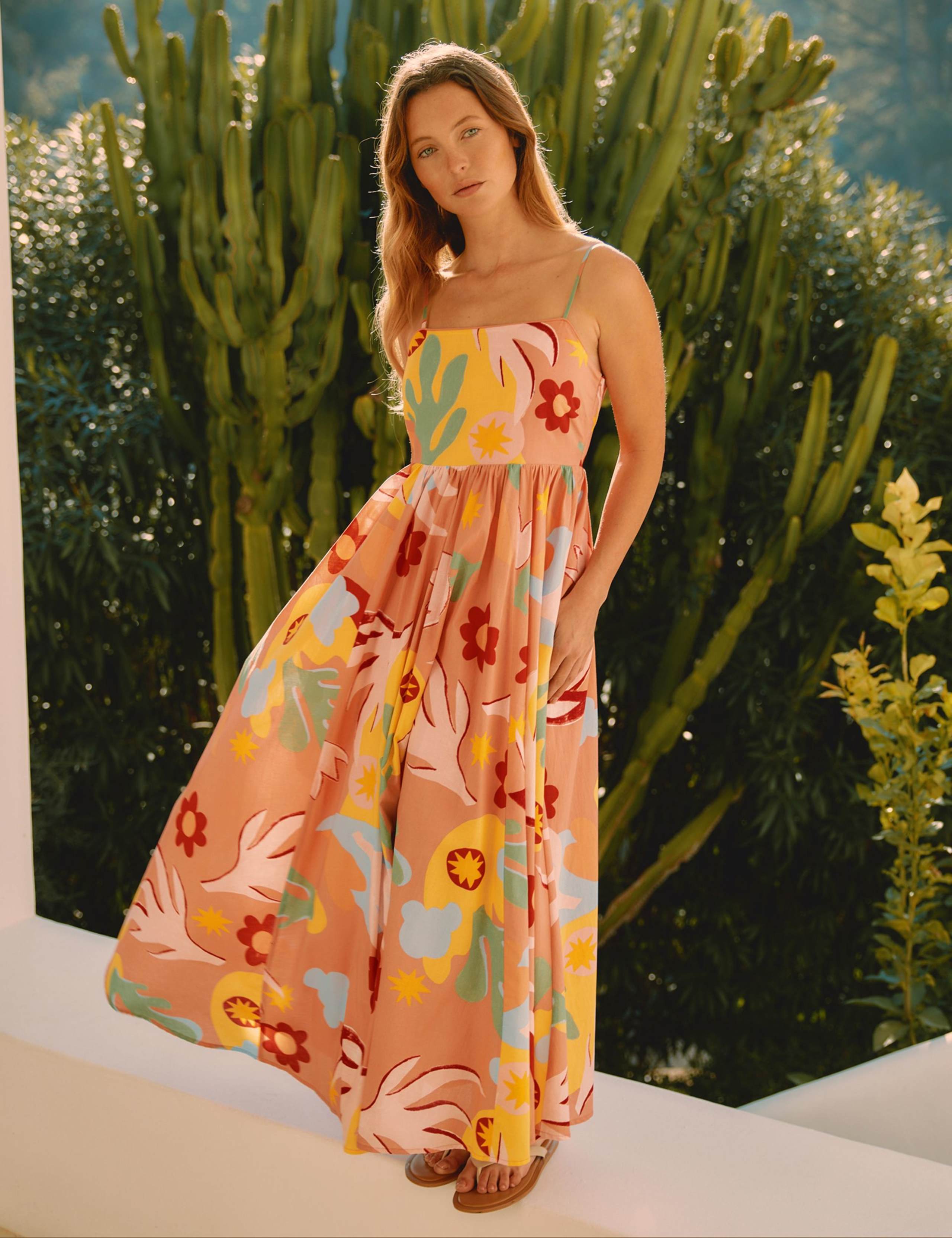 Pure Cotton Tropical Print Strappy Beach Dress 1 of 6