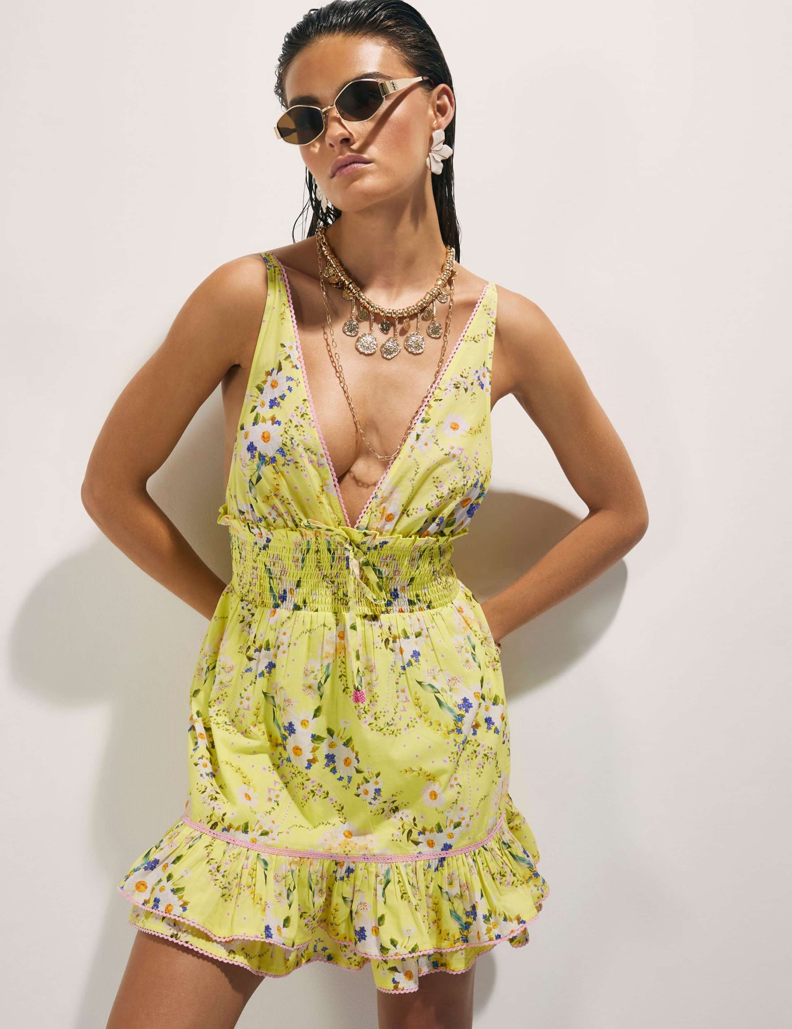 Daisy Print V-Neck Mini Dress 1 of 4