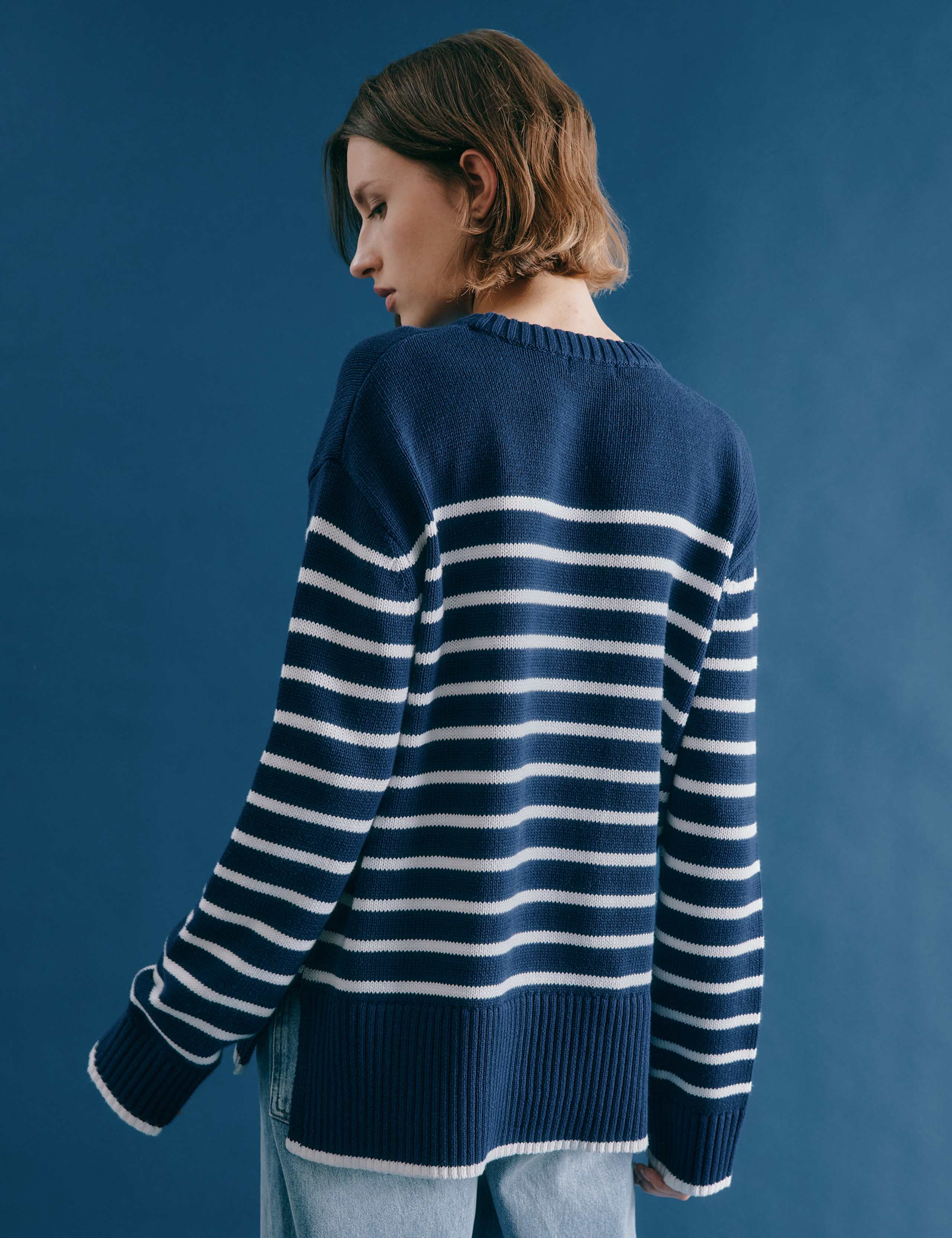 Pure Cotton Striped Stepped Hem Jumper 4 of 5