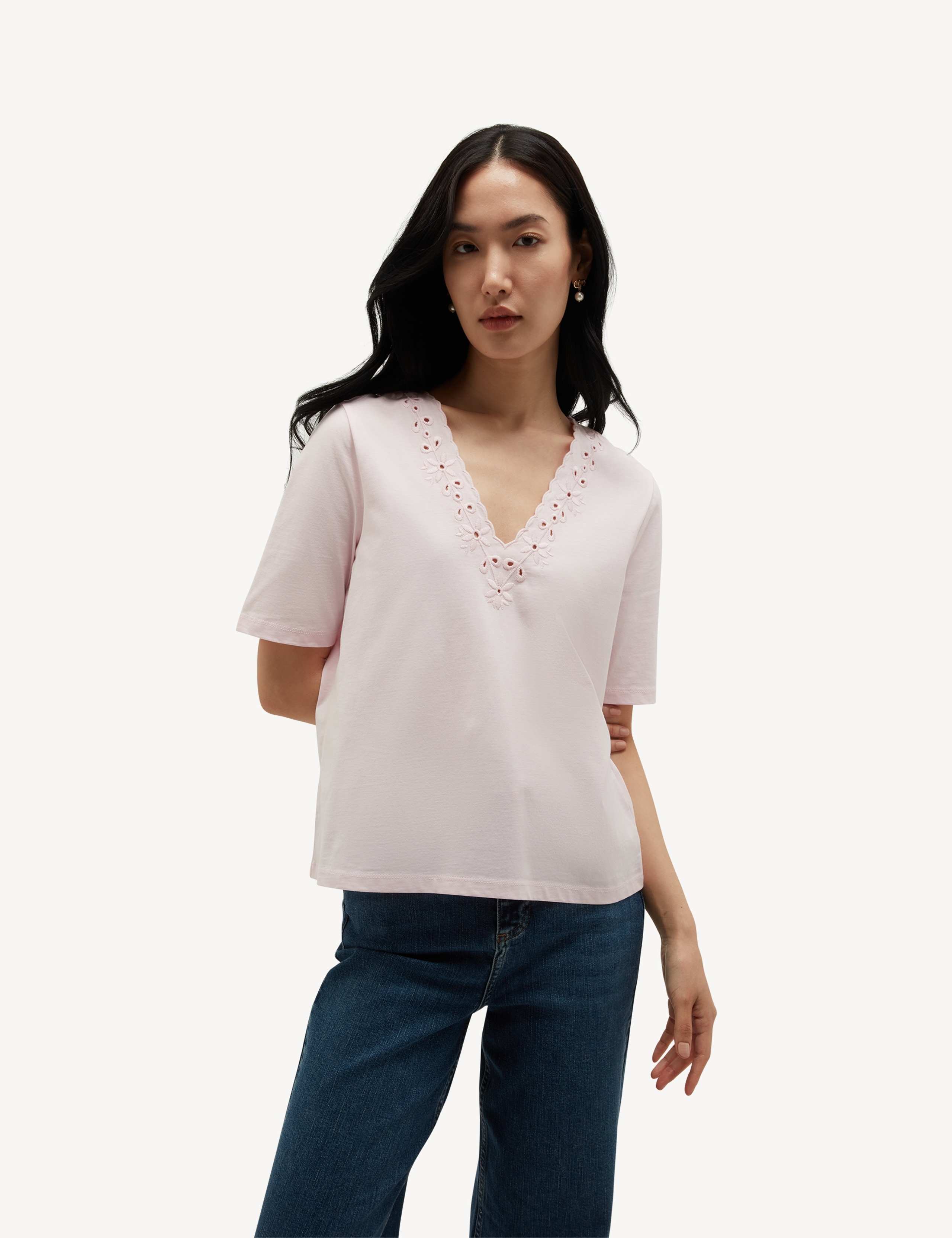 Pure Cotton Broderie V-Neck Blouse 1 of 5