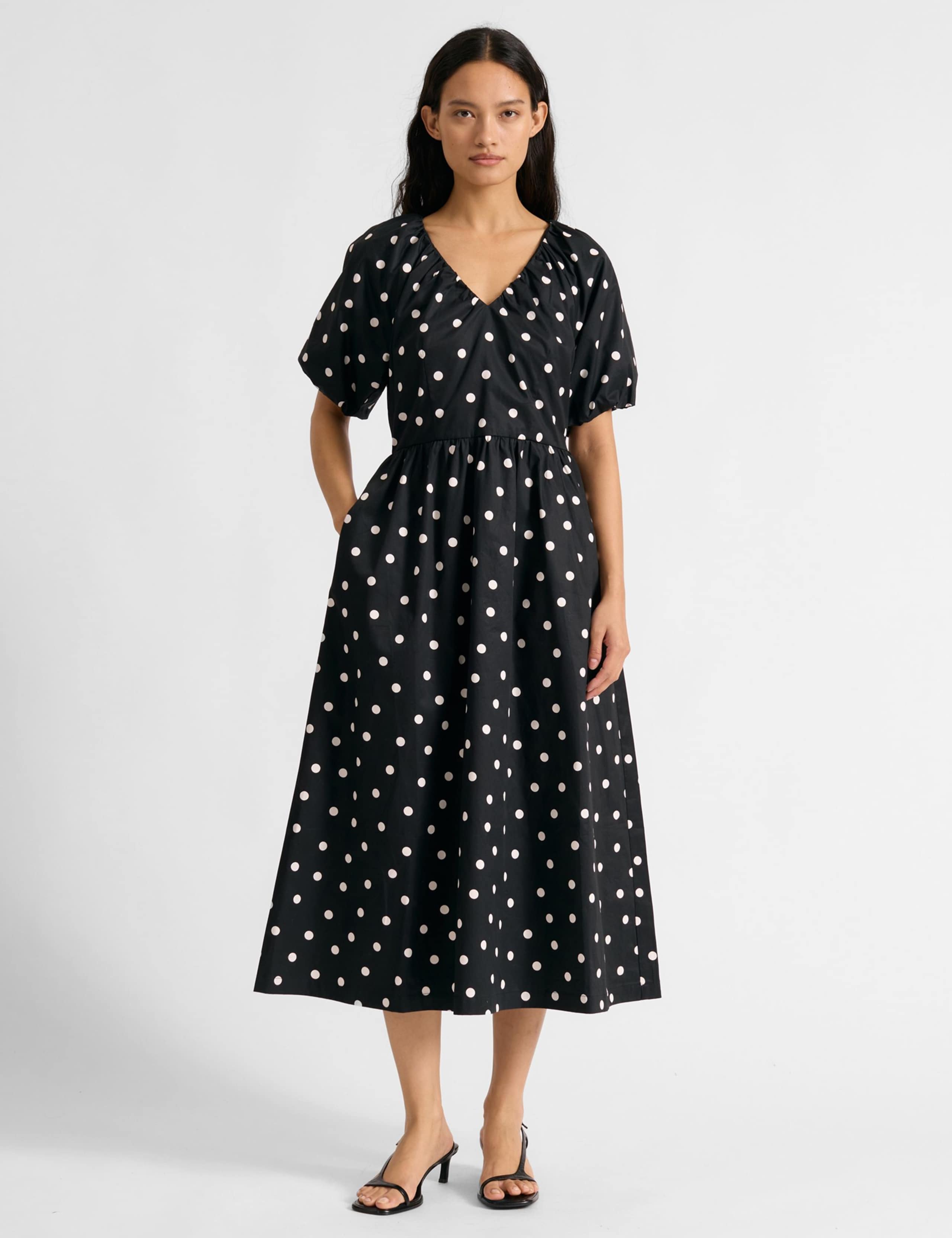 Pure Cotton Spot Print Midi Waisted Dress 1 of 5
