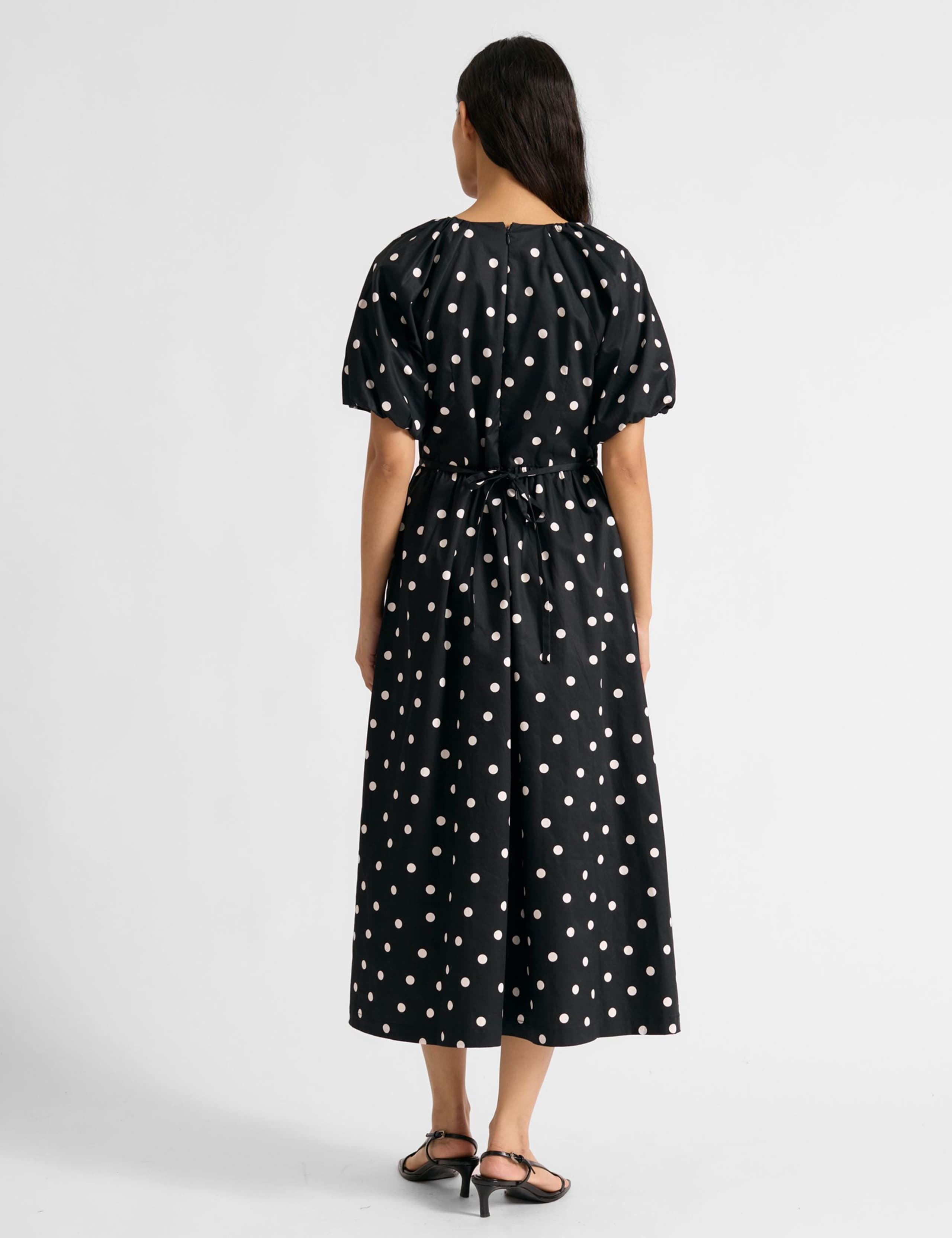 Pure Cotton Spot Print Midi Waisted Dress 3 of 5