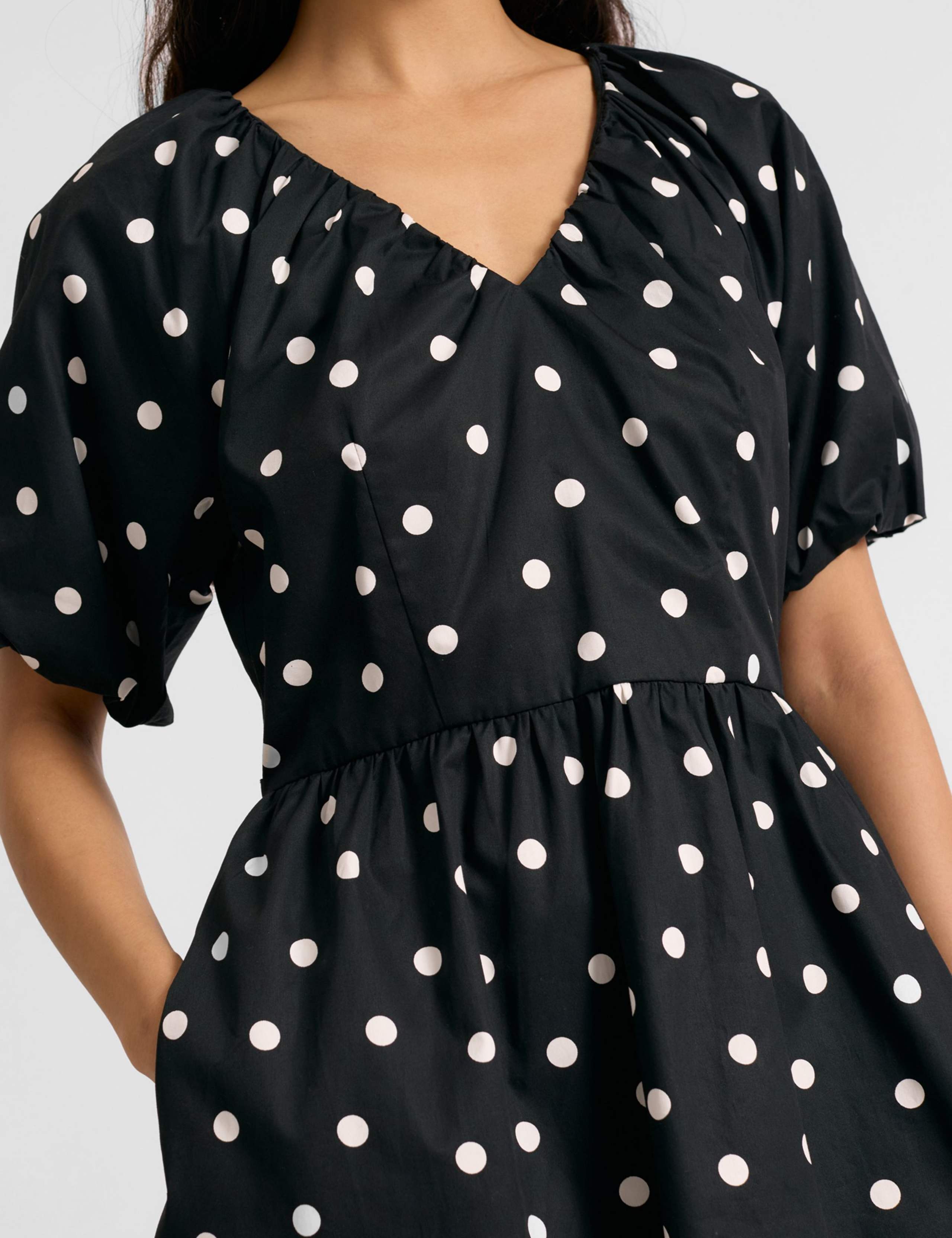 Pure Cotton Spot Print Midi Waisted Dress 4 of 5