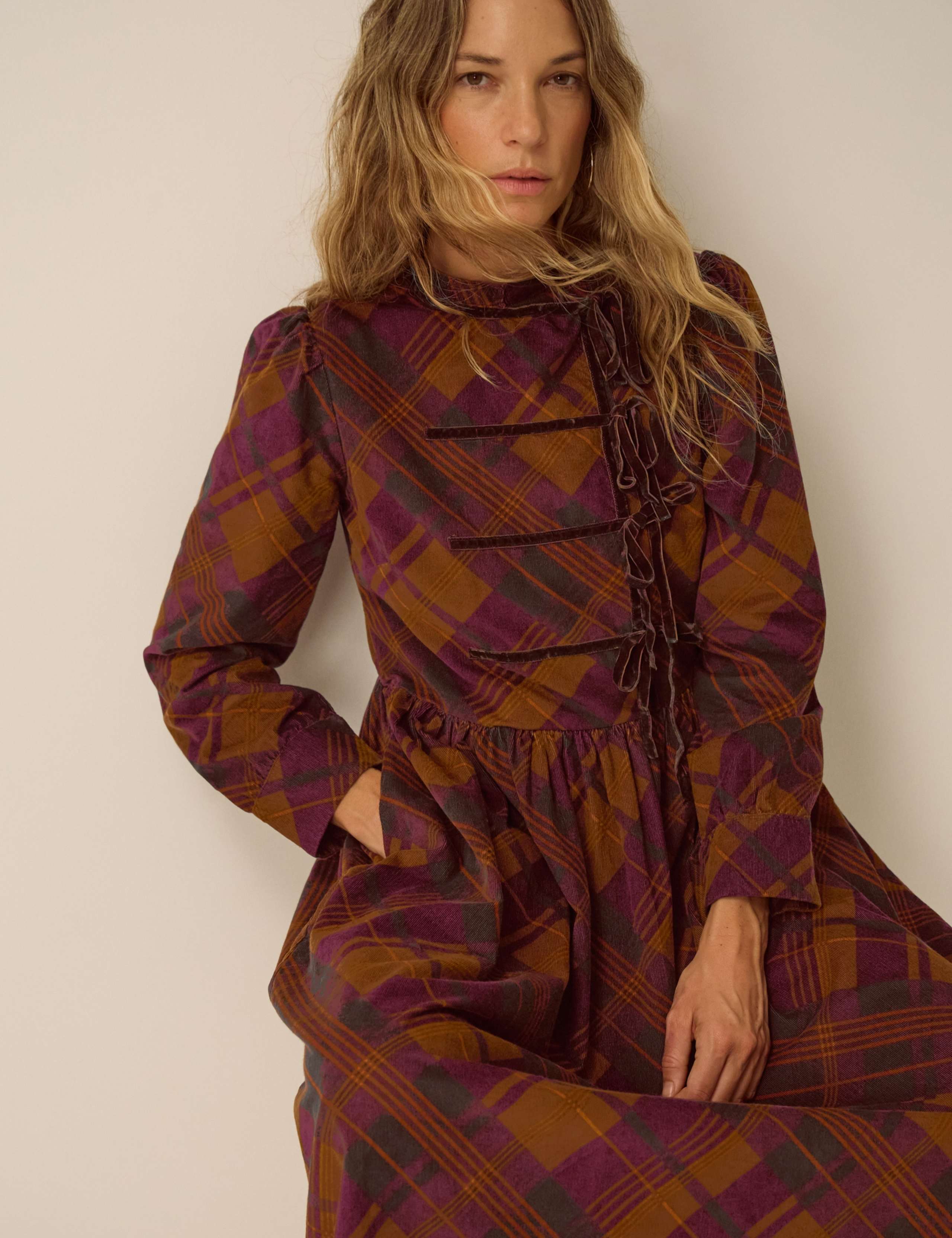 Cord High Neck Tie Front Midi Dress 4 of 5
