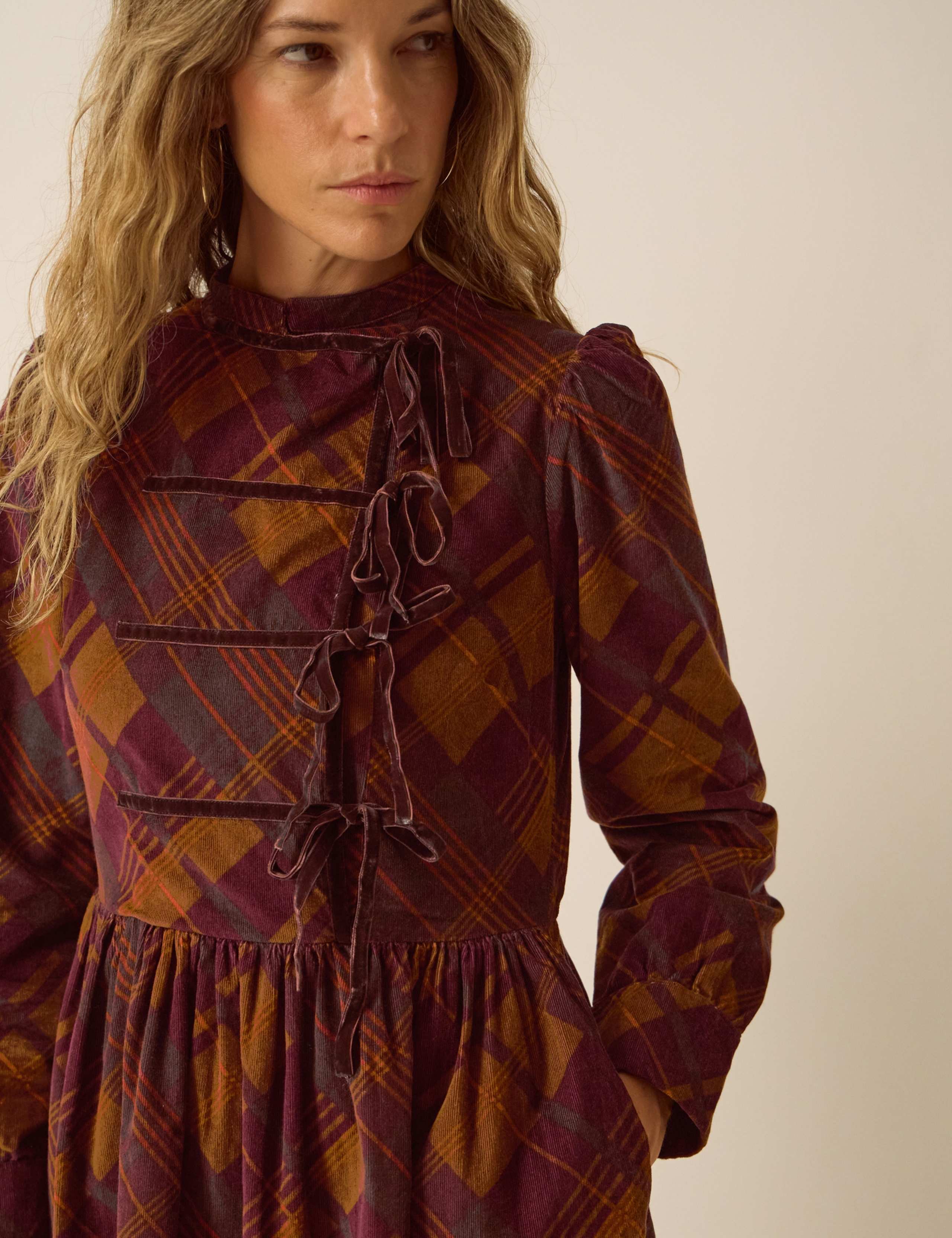 Cord High Neck Tie Front Midi Dress 5 of 5
