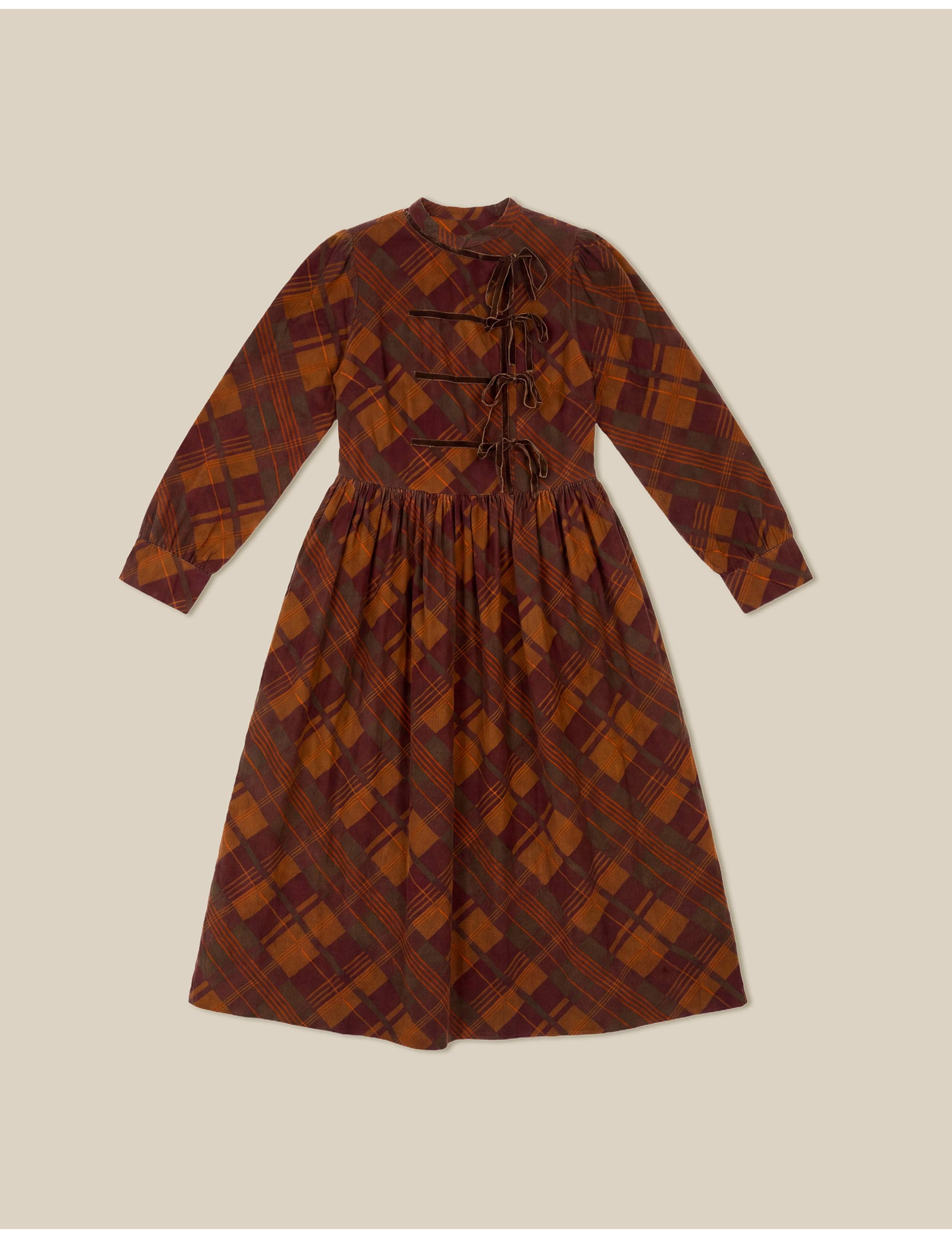 Cord High Neck Tie Front Midi Dress 2 of 5