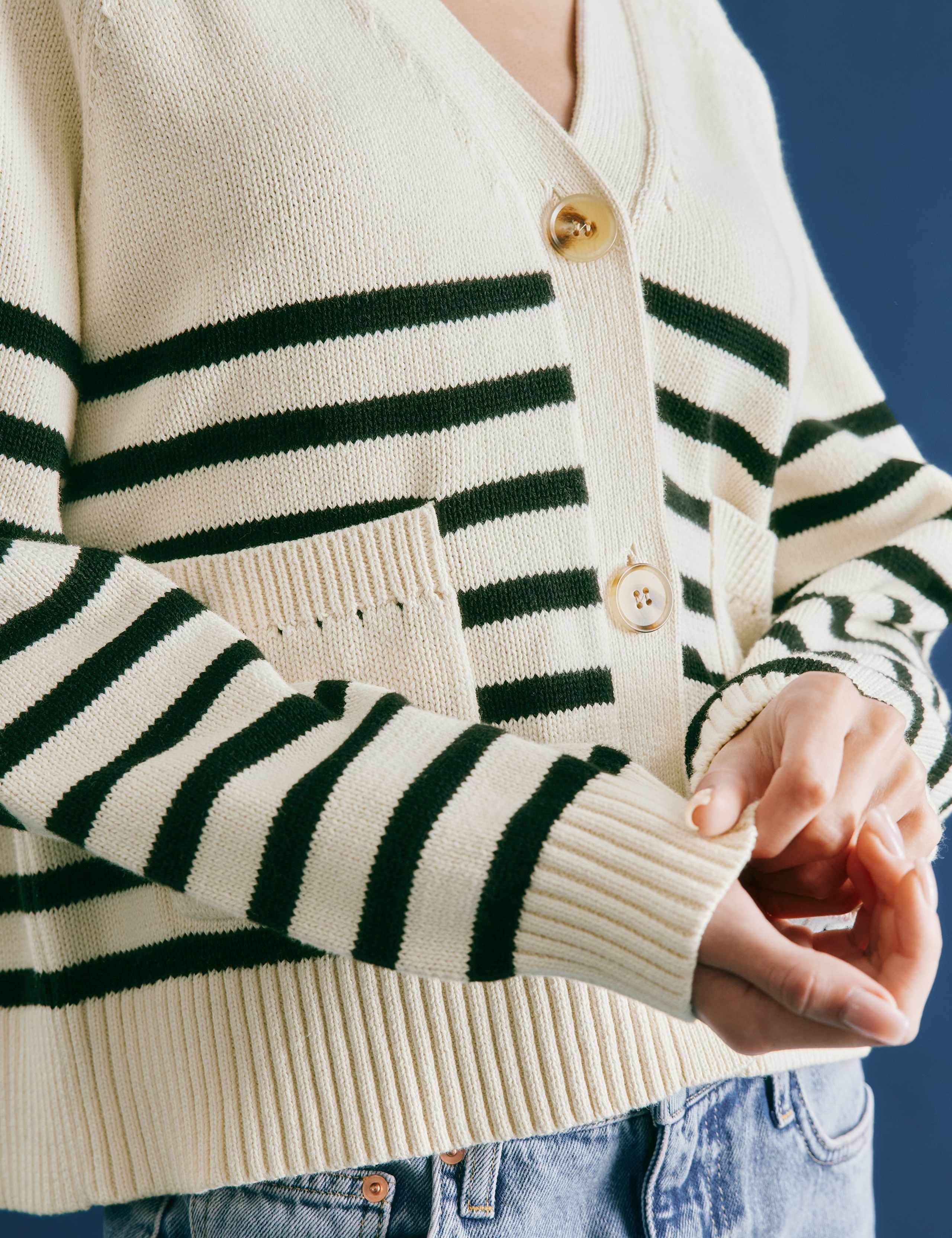 Pure Cotton Striped V-Neck Cardigan 5 of 5