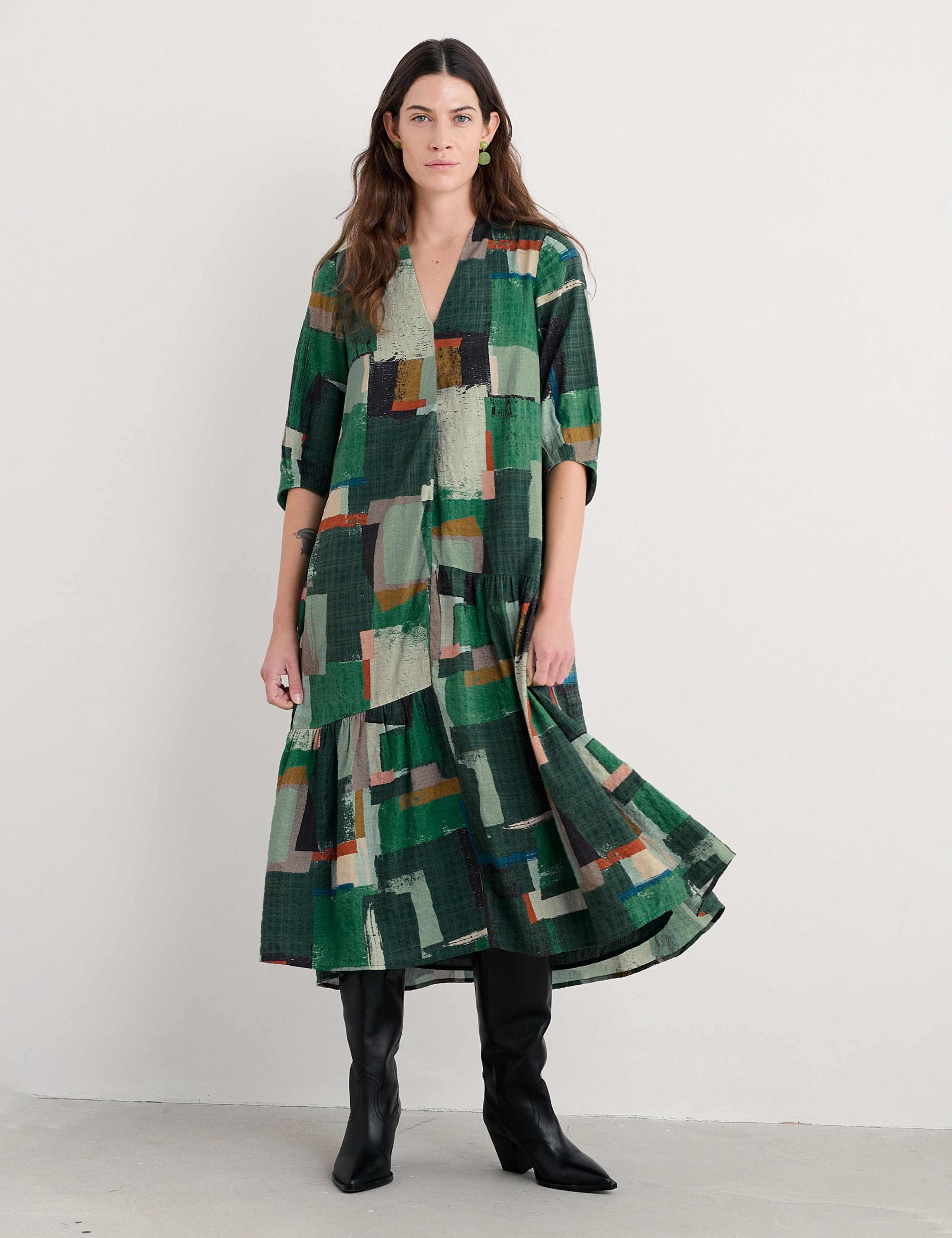 Cotton Rich Printed Midaxi Tiered Dress 4 of 6