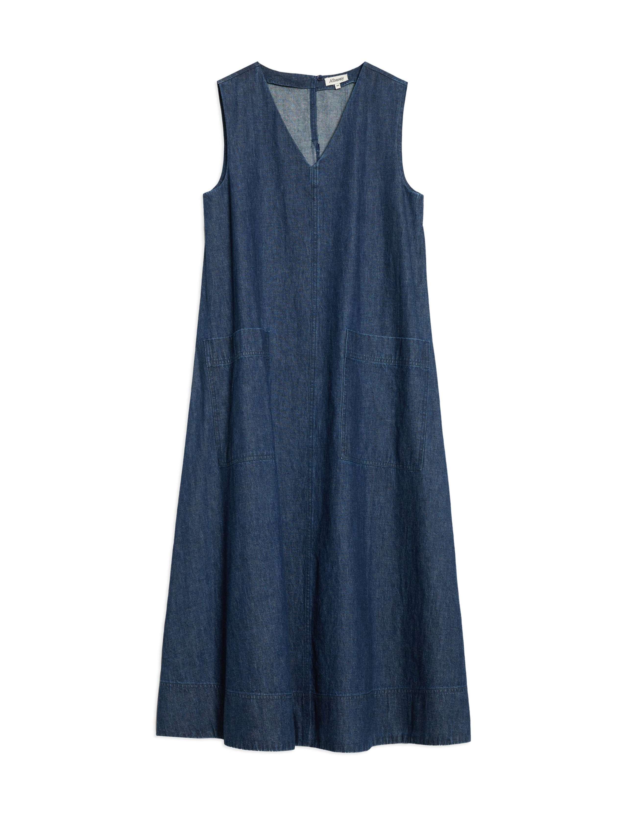 Denim V-Neck Midi A-Line Swing Dress 2 of 4