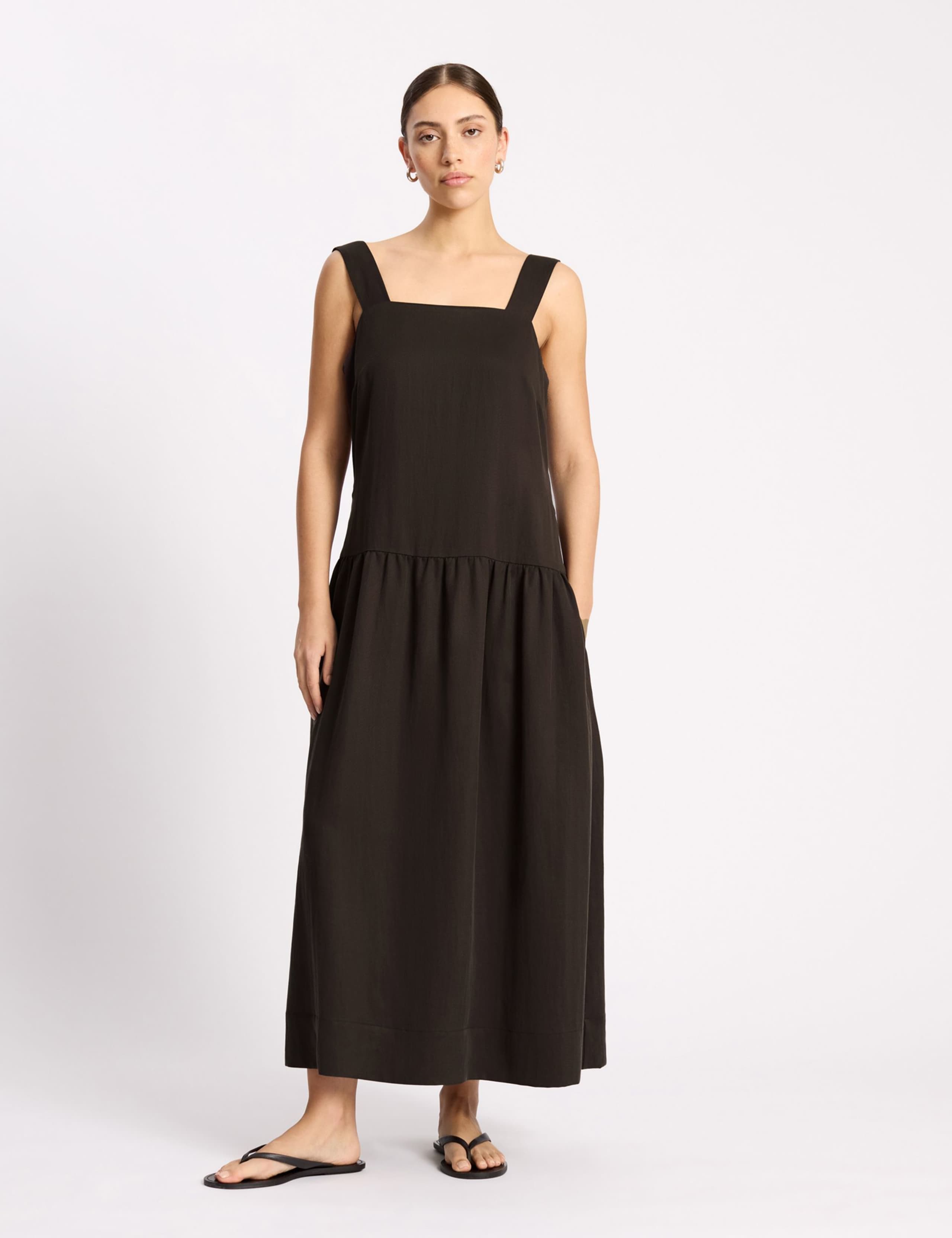 Lyocell Rich Square Neck Maxi Waisted Dress 1 of 5