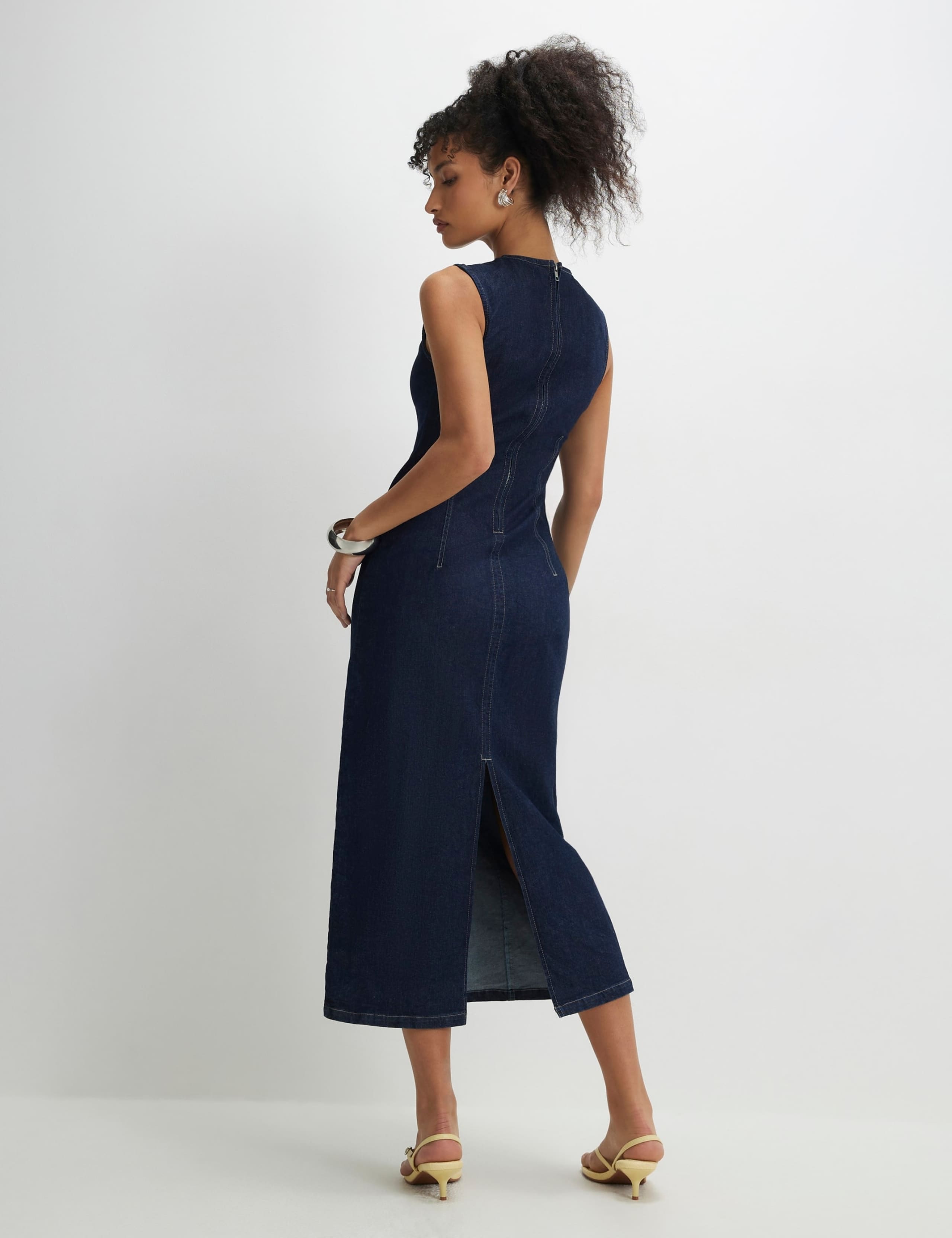 Denim Round Neck Midi Bodycon Dress 2 of 4