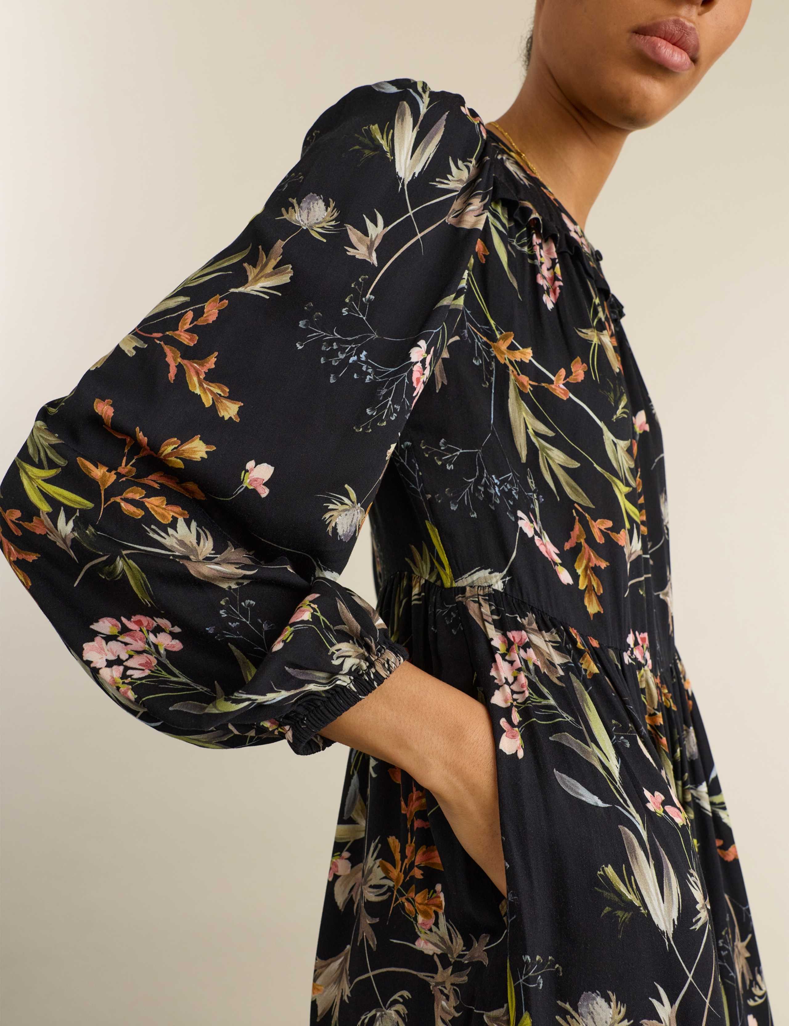 Satin Floral Round Neck Midi Skater Dress 5 of 5