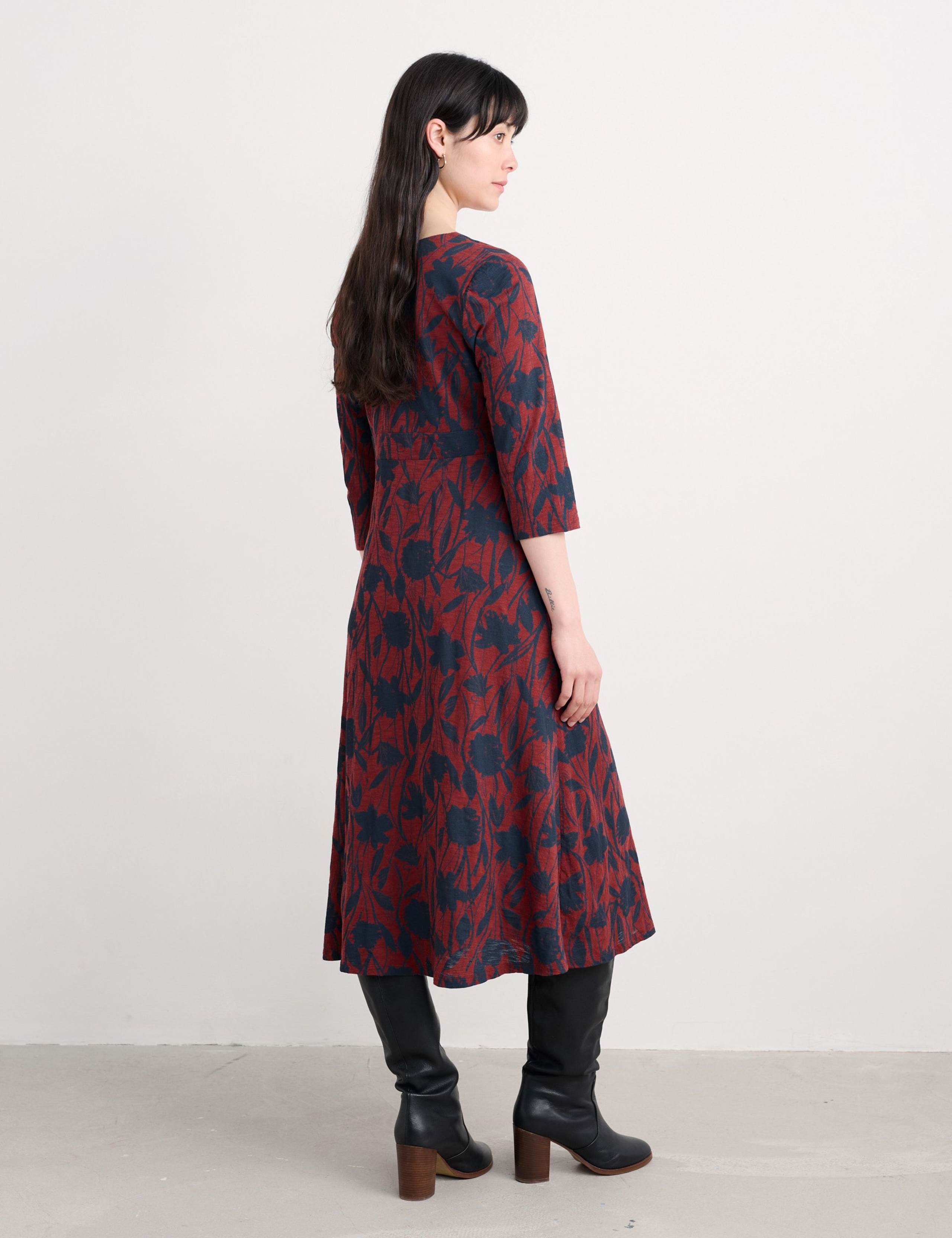 Jersey Floral V-Neck Midi Wrap Dress 3 of 5